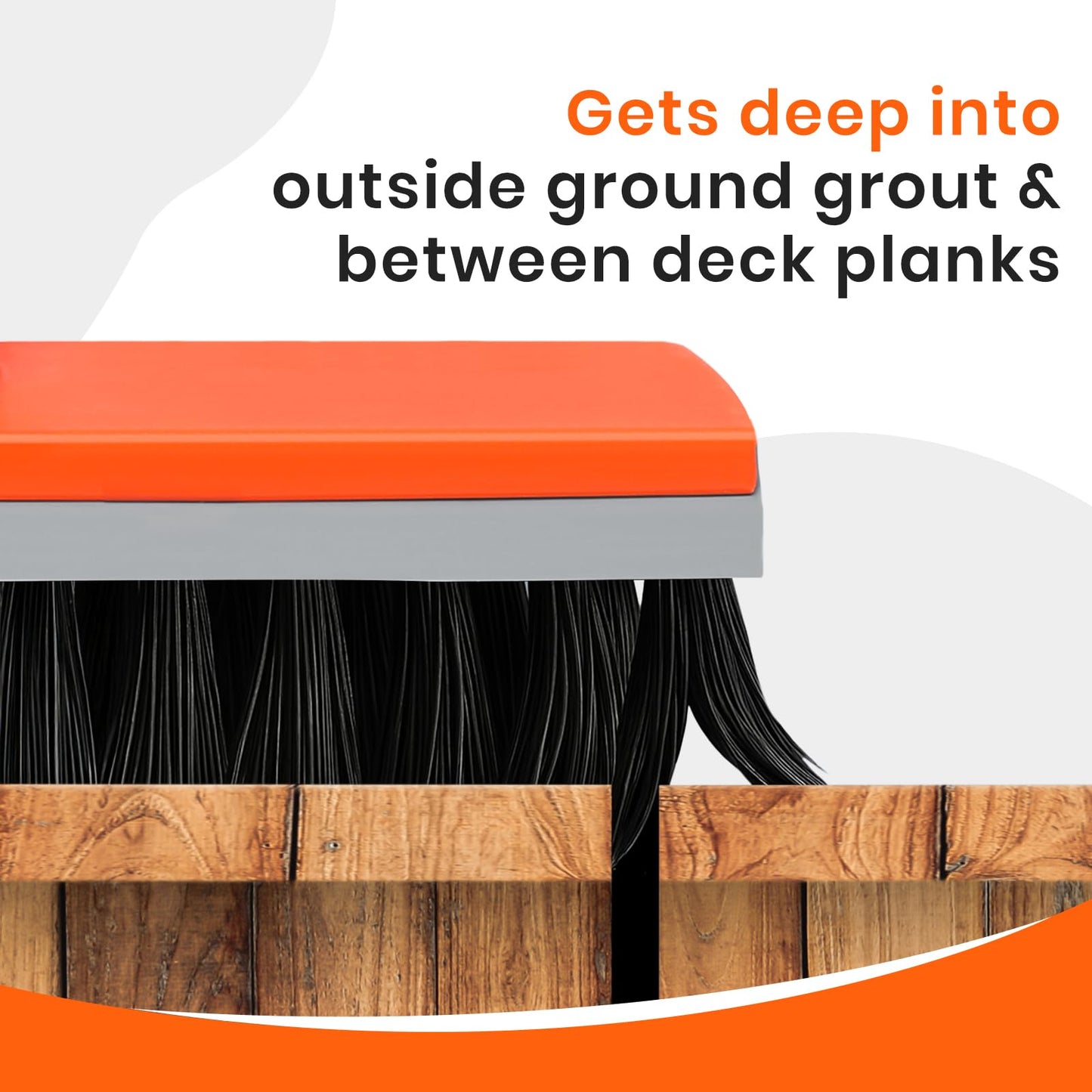 Deck Brush with Long Handle, Stiff Bristle Floor Scrub Broom, 55'' Outdoor Scrubber Remove Dirt, Leaves, Snow on Carpet, Patios, Garage, Concrete