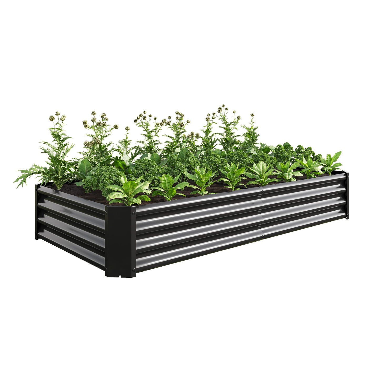FOUBAM Galvanized Raised Garden Bed for Vegetables,Planter Raised Garden Boxes Outdoor,Metal Raised Garden Beds Steel Kit for Vegetables Flower Herb Patio Black Rectangle
