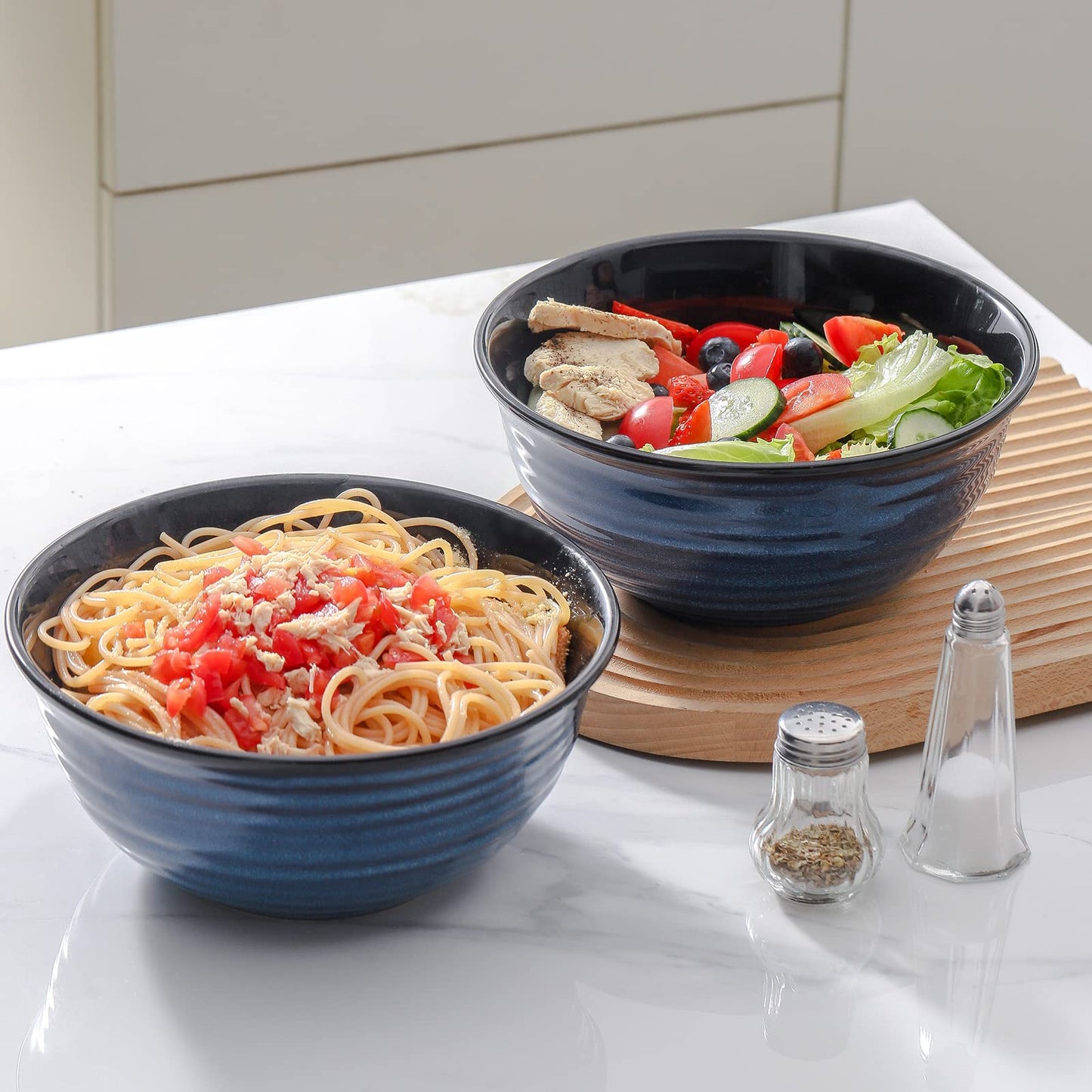 HASENSE Serving Bowls, 60 Ounces Ceramic Salad Pasta Soup Bowls, 8.5 inch Large Bowls for Kitchen Ramen Pho Fruit Cereal Popcorn, Microwave and Dishwasher Safe, Set of 2, Blue