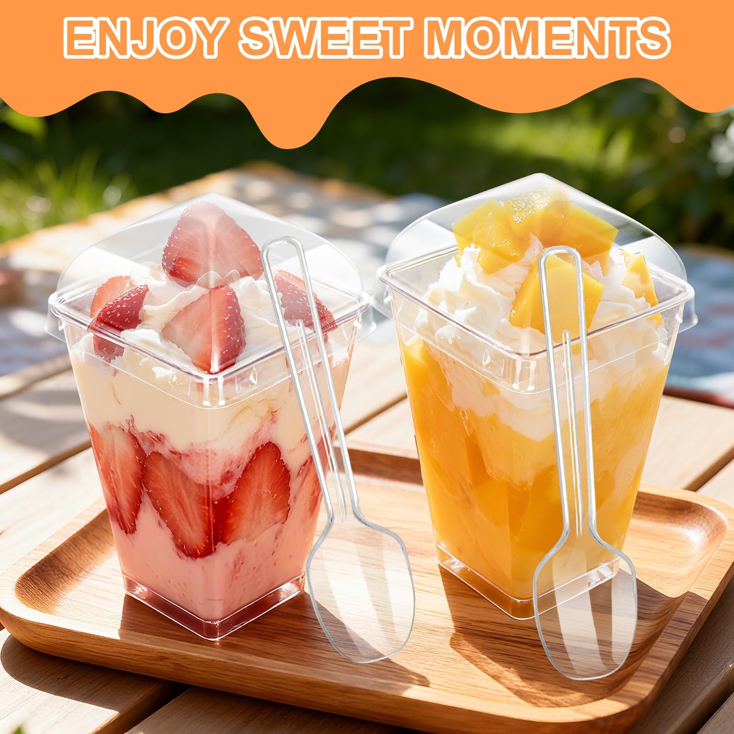5oz Plastic Dessert Cups with Lids and Spoons, Clear Small Yogurt Parfait Cups with Lids, Mini Dessert Shooter Cups with Spoons, Square Appetizer Cups for Party Fruit Pudding Trifle Ice Cream 20 Pack