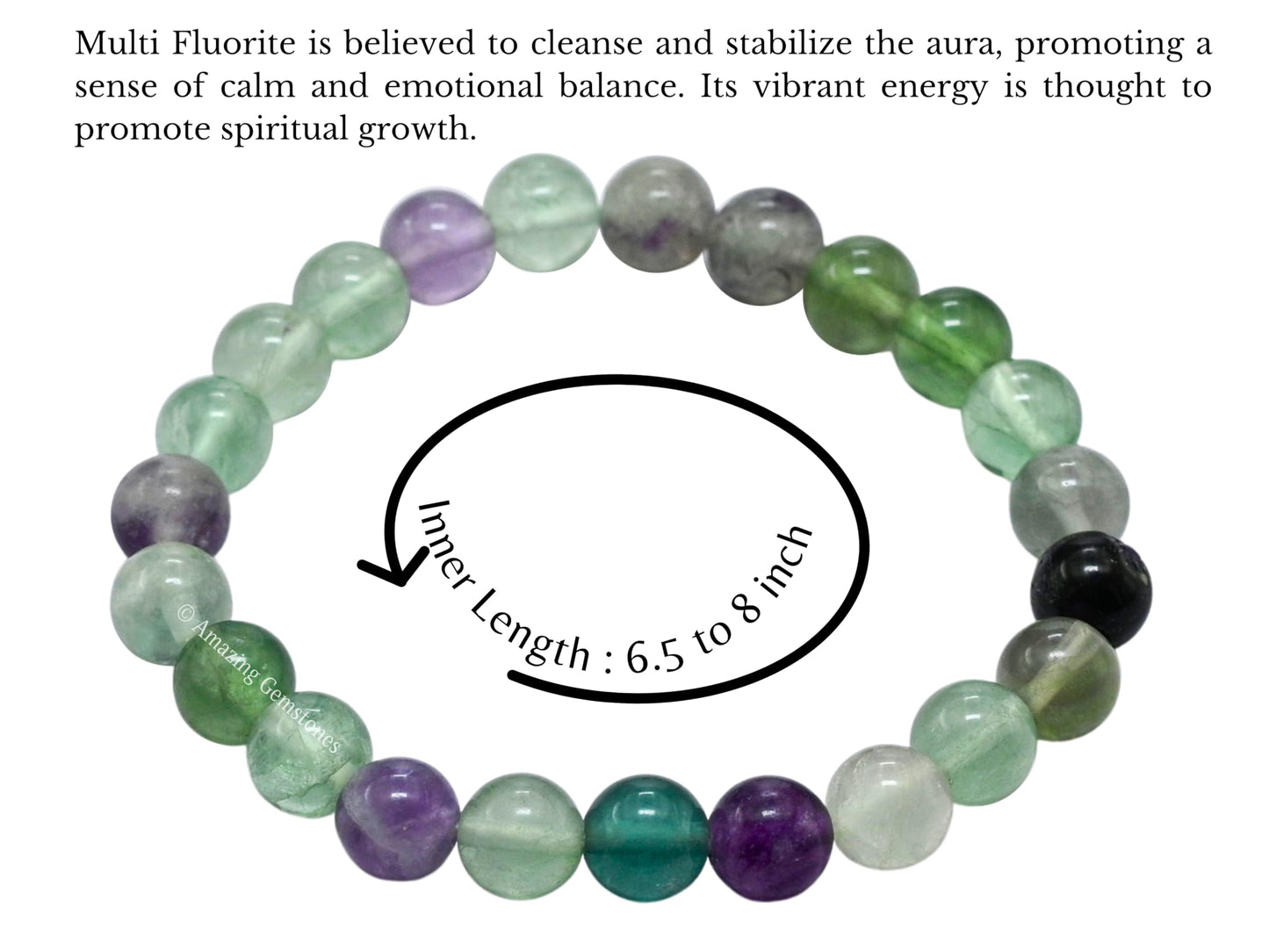 Amazing Gemstone Crystal Bracelet for Women Men's Gifts - Protection Healing Crystal Bracelet - 8mm Gemstone Beaded Stretchable Bracelet Pulseras Para Hombres Mujer Stocking Stuffers Mothers Day Gift (Multi Fluorite)