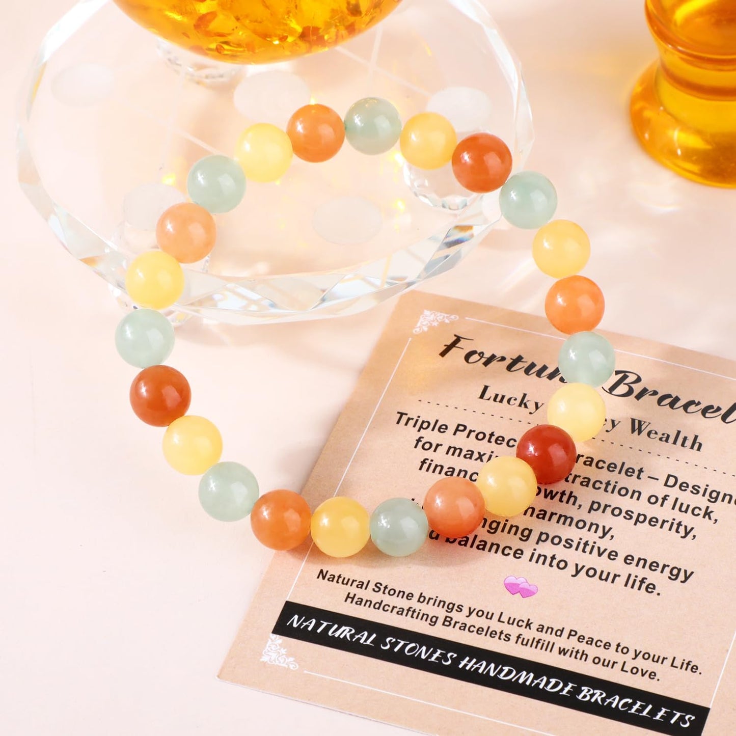 AD Beads 8mm Handmade Fortune Bracelet Elastic Bracelet – Natural Gemstone for Lucky Money Wealth – Meditation, Yoga, Healing and Energy Gift for Men Women