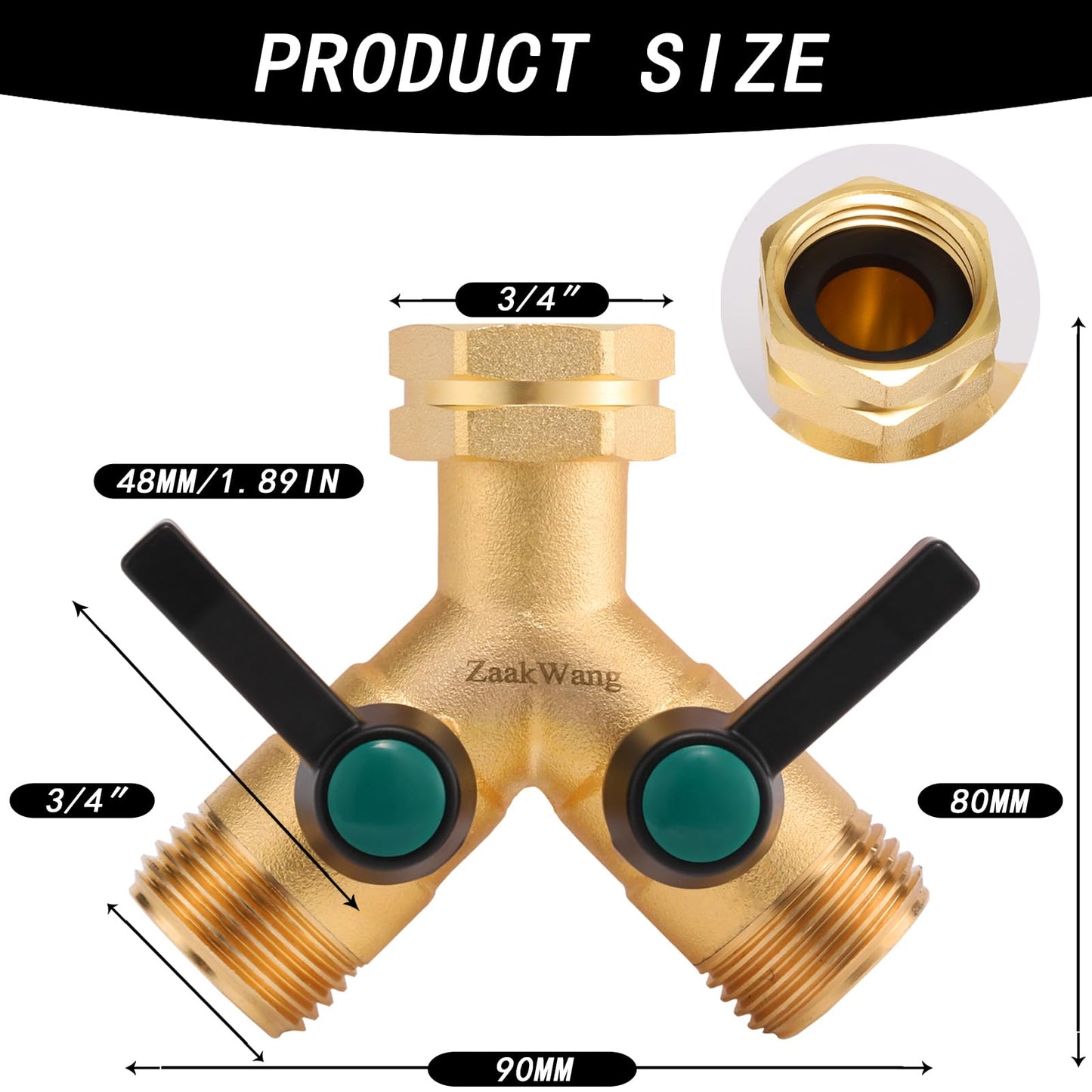 Garden Hose Splitter High Flow, Y - Distributor, Heavy Duty Solid Brass 3/4” GHT Inlet, Garden Faucet Diverter, Full Flow Outdoor Hose Adapter Connector (2 Pack)