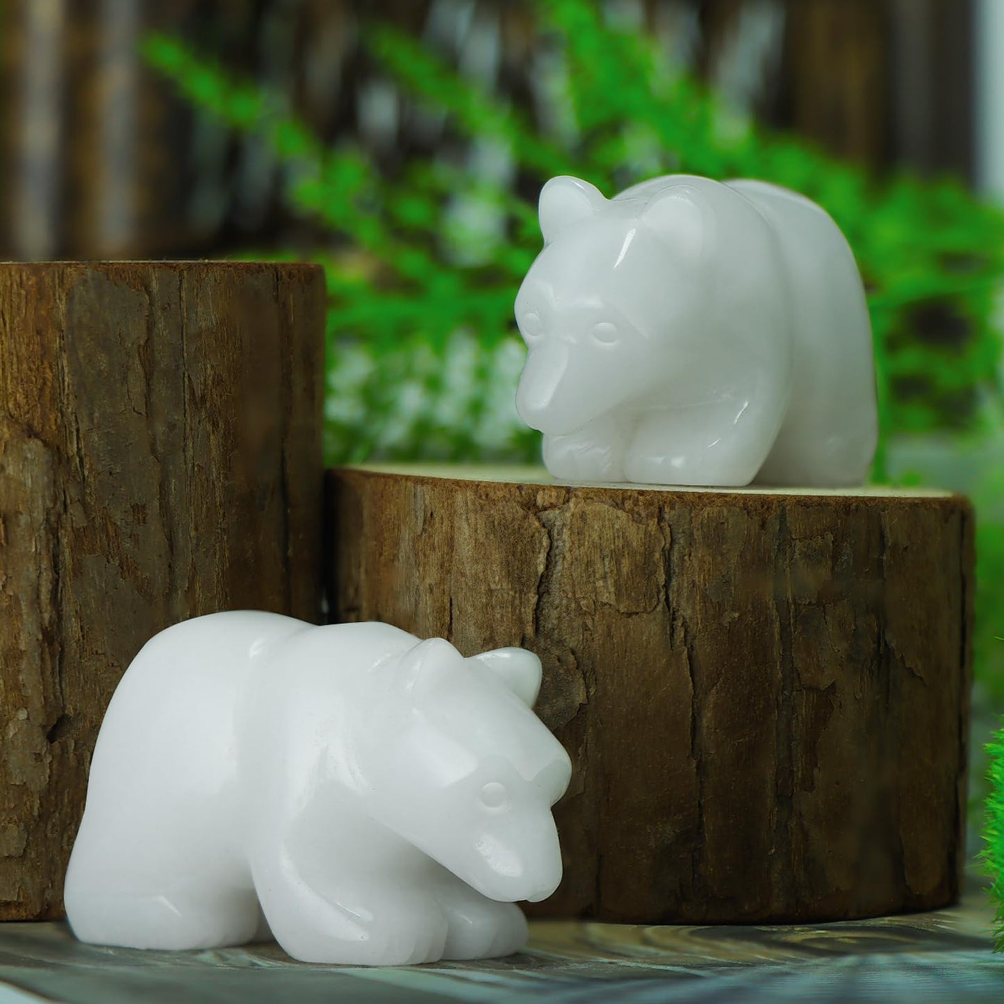 SMQ 2" Crystal Bear Statue, Natural Gemstone Handmade Figurine Sculpture, Healing Crystal Animal Stone Office Home Decor Collectibles Gift (White Jade)