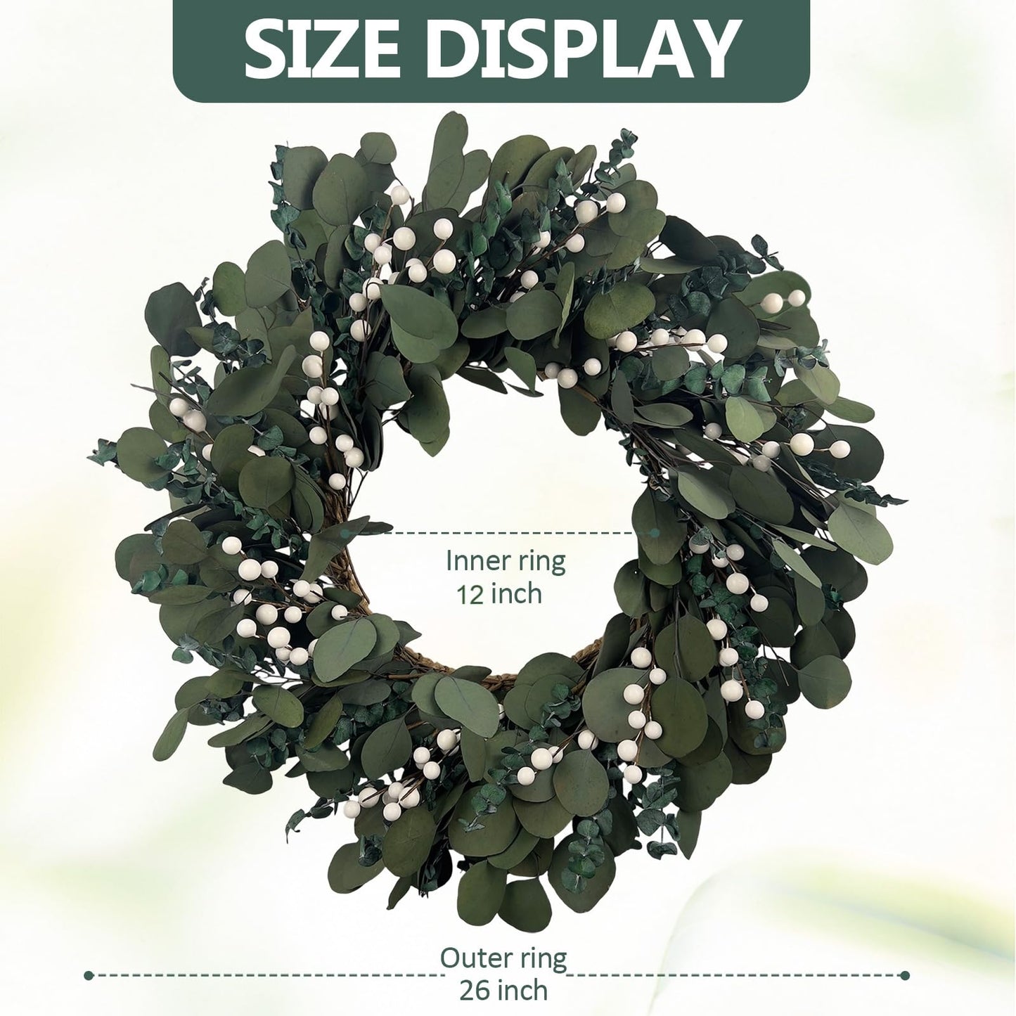 YIYSONRK 26" Preserved Eucalyptus Wreath for Front Door Large Wreaths Natural Eucalyptus Real Touch Everlasting Summer/Spring/Fall Wreath Fresh Green Environmentally Friendly Decor for Home