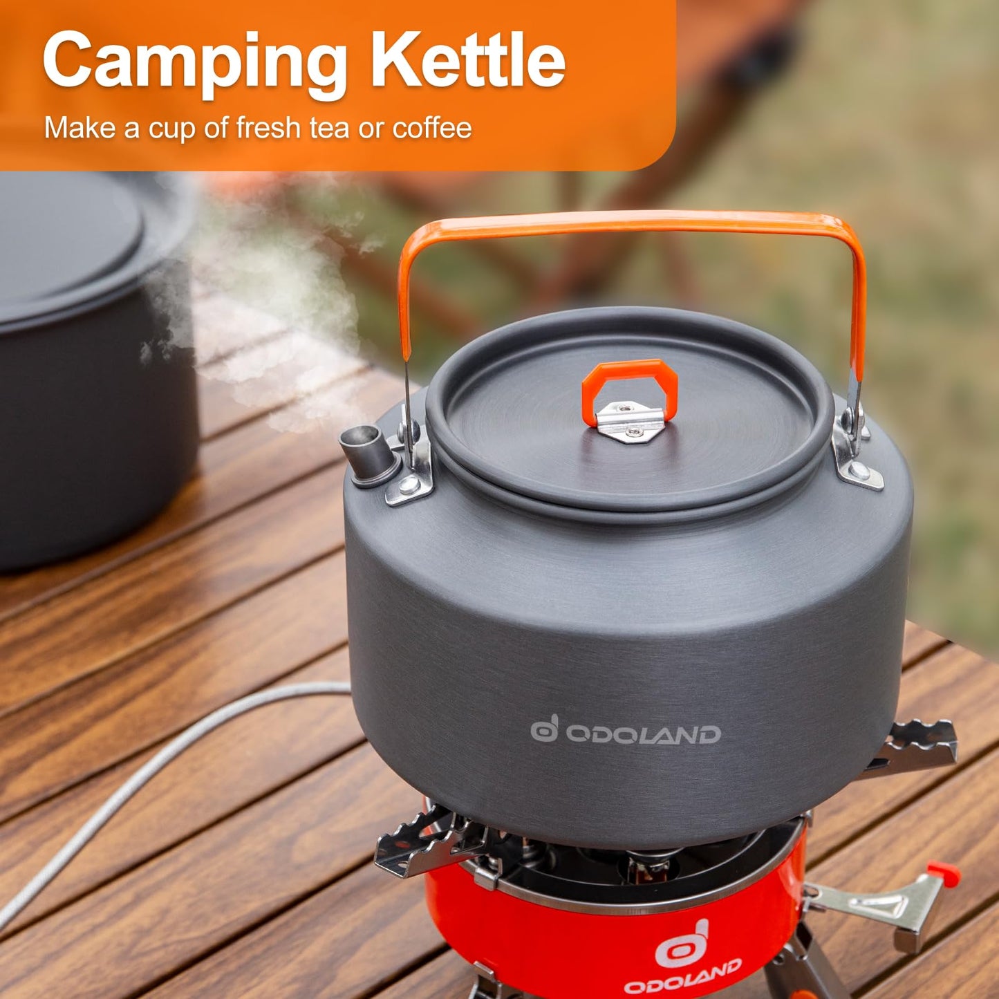 Odoland Camping Cookware Mess Kit, Camping Cooking Pot, Fry Pan and 2.0L Kettle Set, Portable Cookware Set with Mesh Bag for Backpacking, Outdoor Cooking and Picnic, for 5-7 People