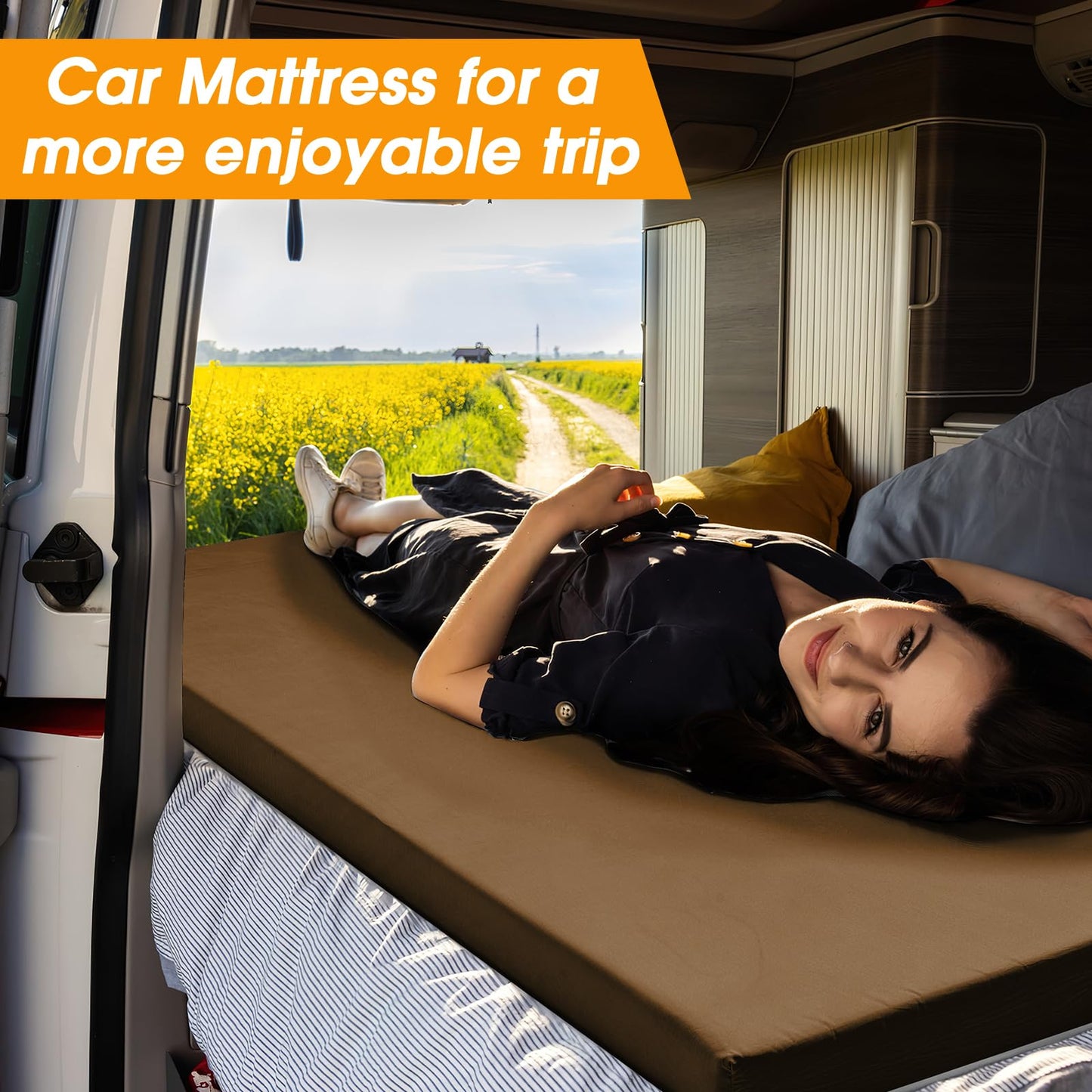 CYMULA Camping Cot Mattress 2in Memory Foam Sleeping Pad,Soft Warm Non-Slip Camping Mattress Topper with Retaining for Adults,Portable Roll up Pad for Travel(Brown 75"x30")