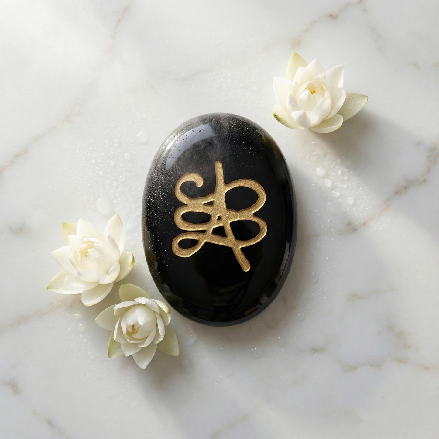 Trrystals Natural Gemstone Zibu Coin – Reiki Healing Symbol, Energy Activation, Good Luck & Spiritual Protection Token (Black Obsidian)