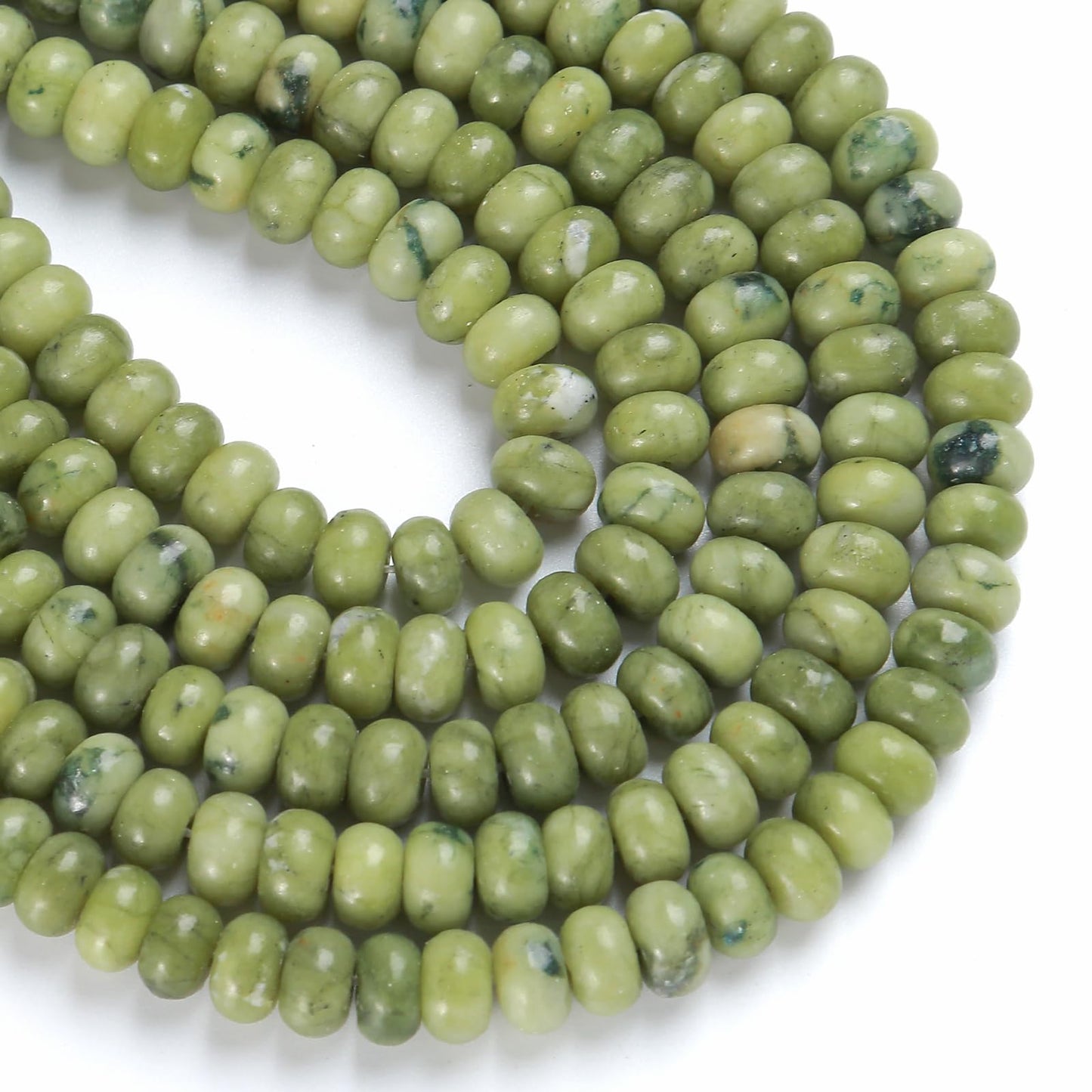 5x8mm 76pcs Natural Stone Chinese Green Jade Rondelle Spacer Loose Beads Abacus Disk Stone Round Loose Gemstone Beads for Jewelry Making DIY Bracelet Necklace