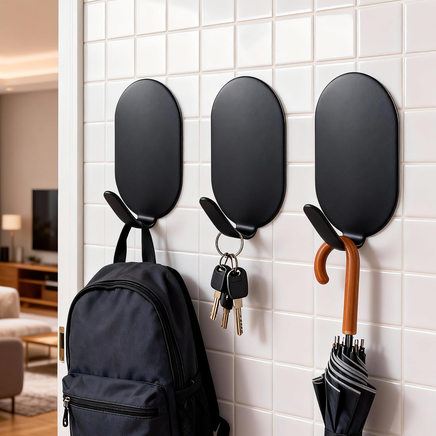 10 Pcs Metal Hooks, Adhesive Hooks for Hanging, Key Hooks, Wall Hooks, Command Hooks, Coat Hooks, Door Hooks, Towel Hanger, Picture Hanger, Storage Hooks, Utility Hooks for Bathroom, Kitchen (Black)