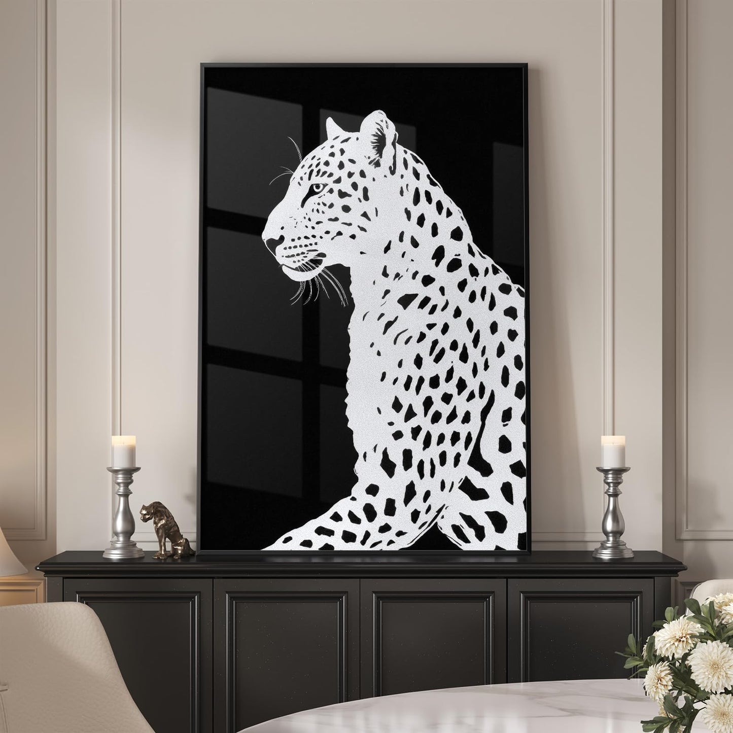 Framed Modern Animal Black and White Wall Art, Large Leopard Animal Prints, Contemporary Minimalist Elegant cheetah Pictures for Living Room Bedroom Dining Room Hallway Office Wall Decor 24x36In