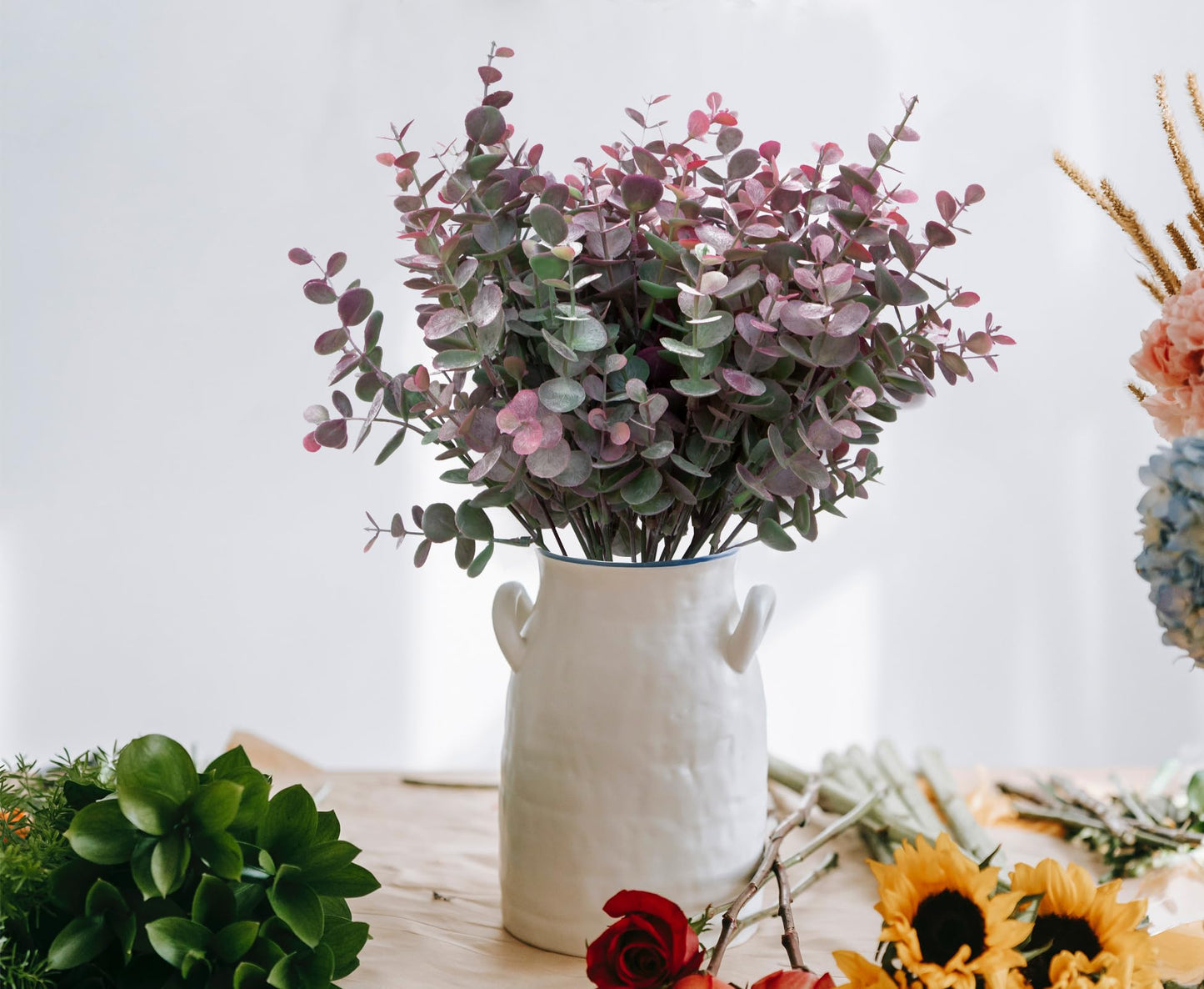 YOOHOTOUCH 5 Bundles Artificial Eucalyptus Stems，Faux Greenery Fake Dust Frosted Eucalyptus Branches Leaves，Fake Plants for Decoration（Dusty Mauve）