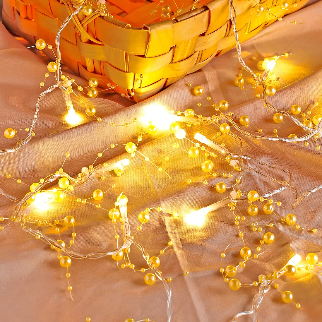 VERY100 Christmas Garland with Lights 8.3 FT Festival Lighted Berry Beaded Garland Christmas Decorations for Indoor Home Mantel Fireplace Holiday Party Decor(Gold)