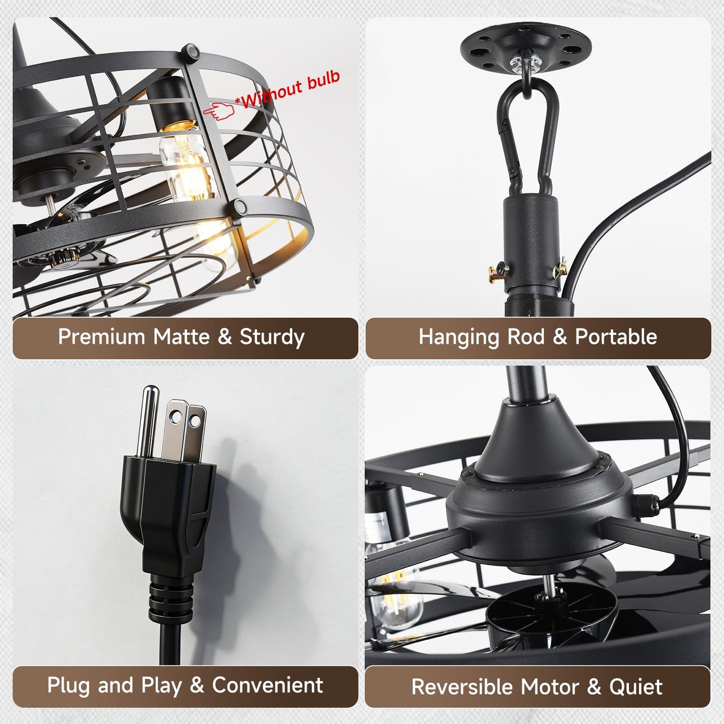 AHAWILL 20" Gazebo Fan, Outdoor Hanging Fan with Llight,6-Speed and Reversible,Plug in Ceiling Fan with Remote&APP,Cage Ceiling Fan with Light for Farmhouse,Gazebo,Patio,Warehouse