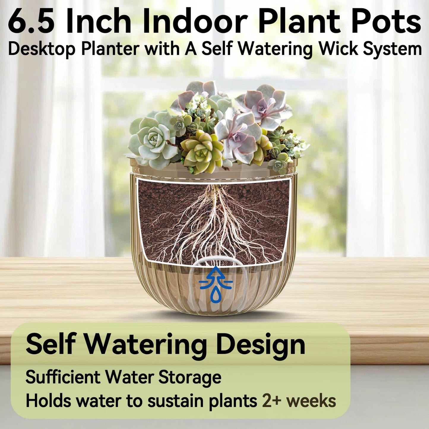 ZeeDix 3 Pack Self Watering Hanging Planters, 6.5 Inch Indoor Plant Pots with 3 Hooks Visible Water Level and Drainage for Home, Wall, Window Decor Outdoor Use(Starry Gray)