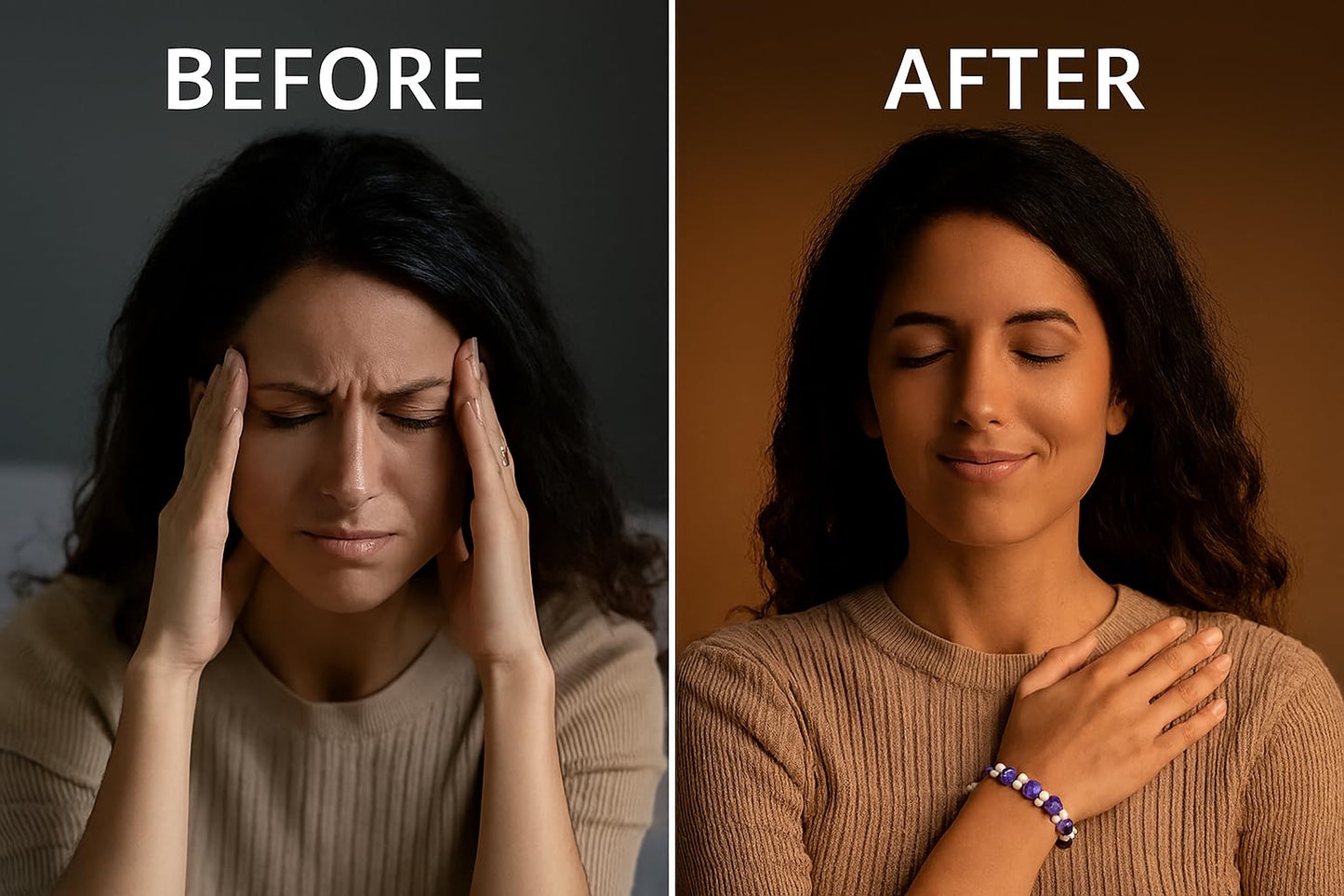 BHAVYAASHI Amethyst & Clear Quartz Bracelet for Women & Men – Natural Healing Crystal Bead Stretch Bracelet, Energy Stone for Protection, Chakra Balance, Meditation, Manifestation & Spiritual Gift