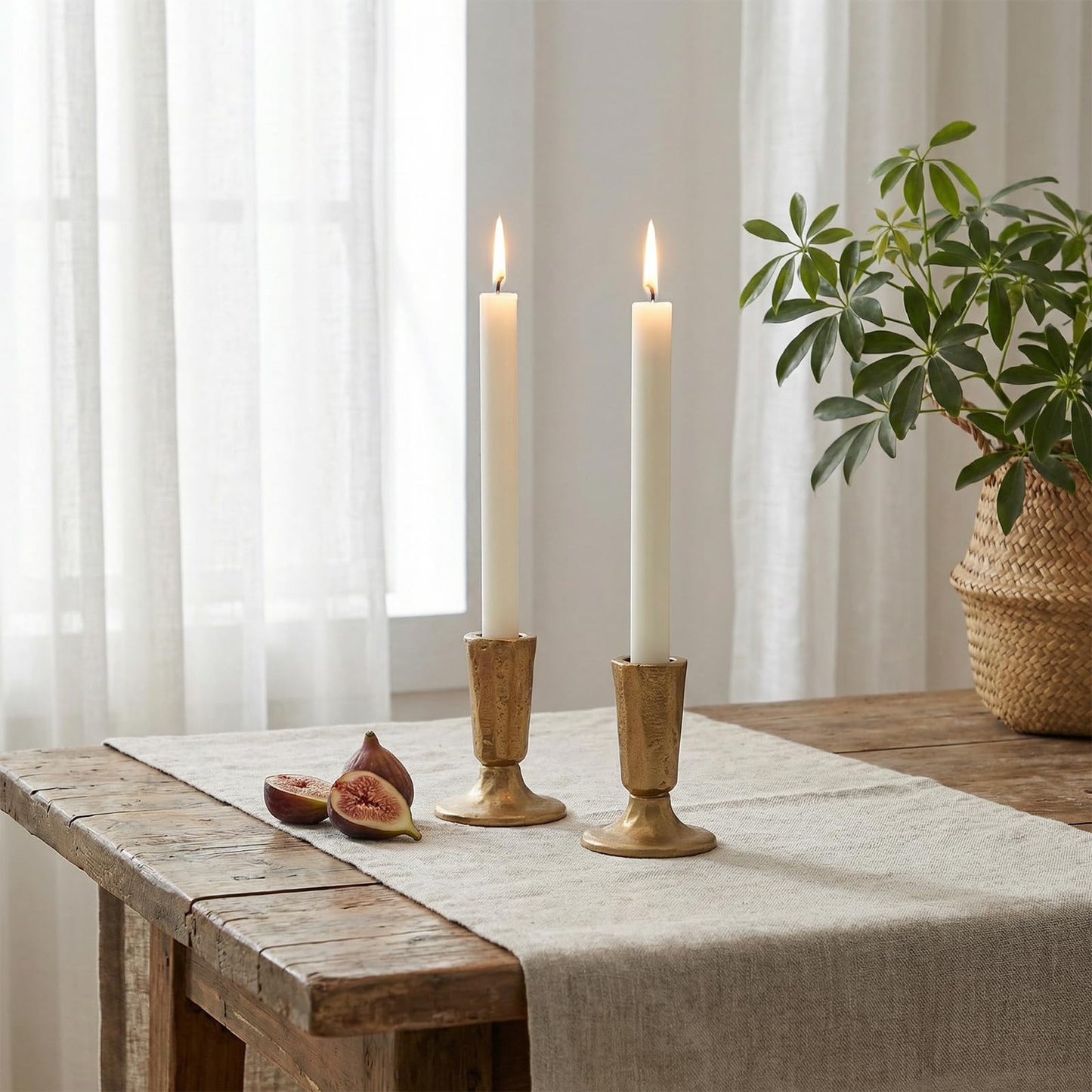 Handcrafted Antique Brass Taper Candle Holders, Set of 2 - Forged Iron Candlesticks for Weddings, Dining Table Centerpiece & Timeless Home Decor