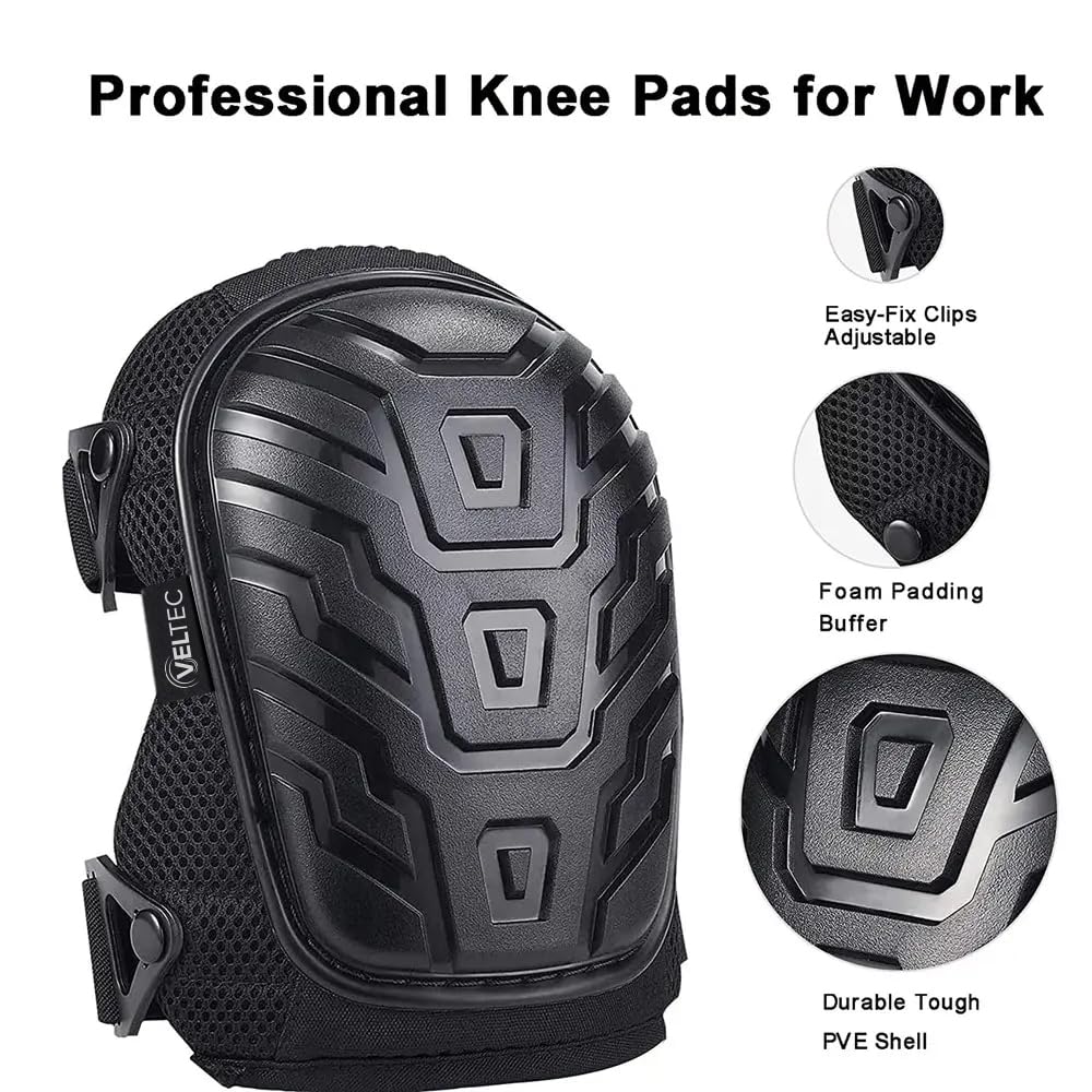 Veltec Premium Knee Pads for Work with Soft Foam and Gel Cushion - Heavy Duty Pads & Adjustable Non-Slip Straps - Pro Protection & Comfortable for Construction, Gardening, Flooring, Roofing and More