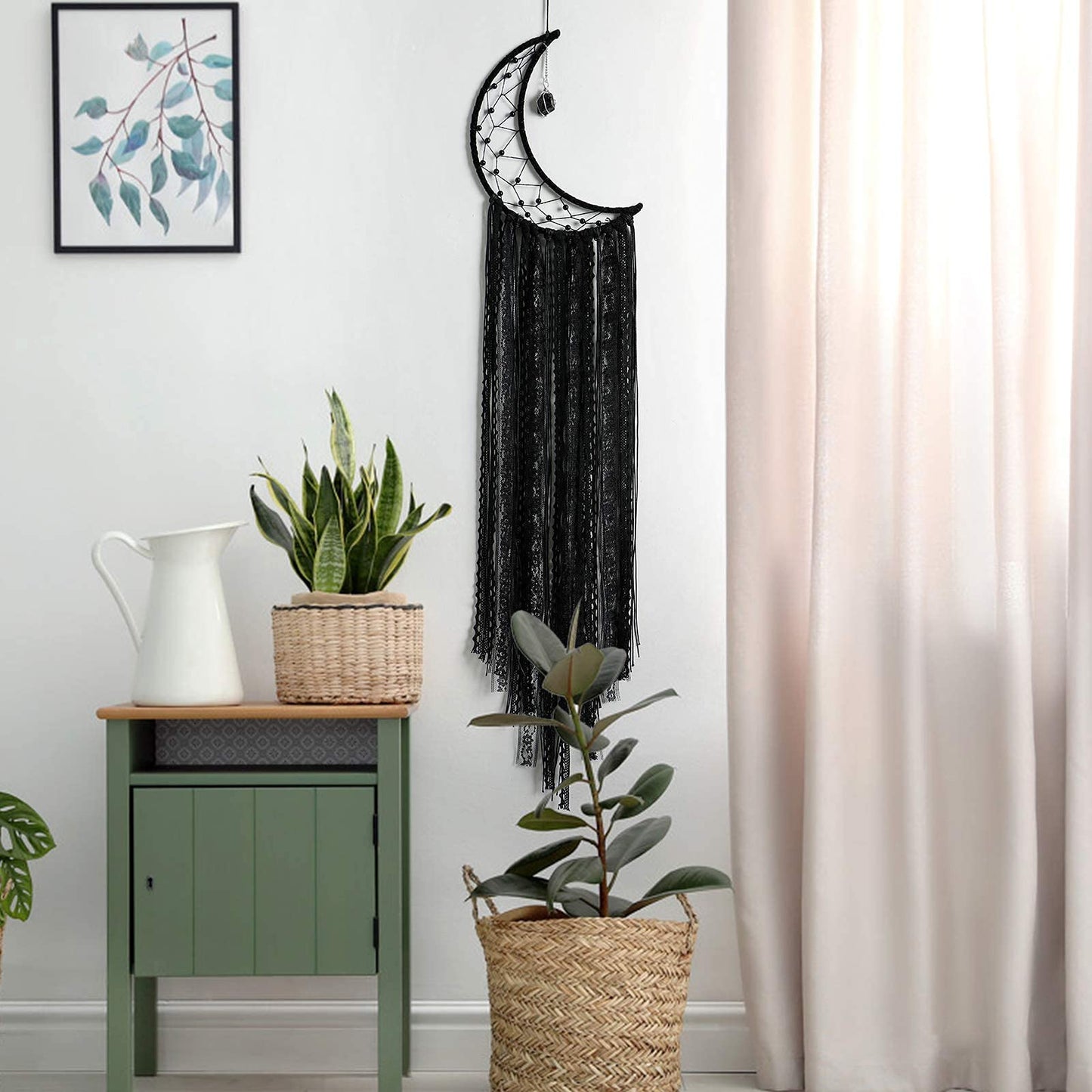 Dream Catcher Black Moon Dream Catchers with Crystal Stone, Handmade Gothic Wall Hanging, Witchy Woven Boho Decor for Bedroom Bohemian Home Decoration Ornament Craft Gift (Black)