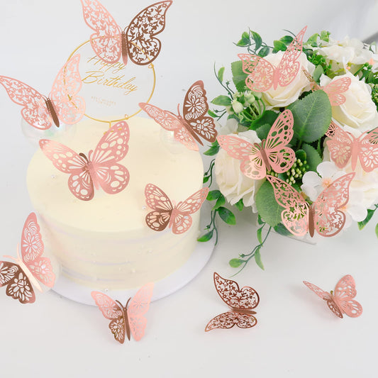 Nelotaor 36 Pcs Butterfly Wall Decor, 3 Styles 3 Sizes 3D Rose Gold Butterfly, Wedding & Birthday Party Decorations, Girls Bedroom Decoration