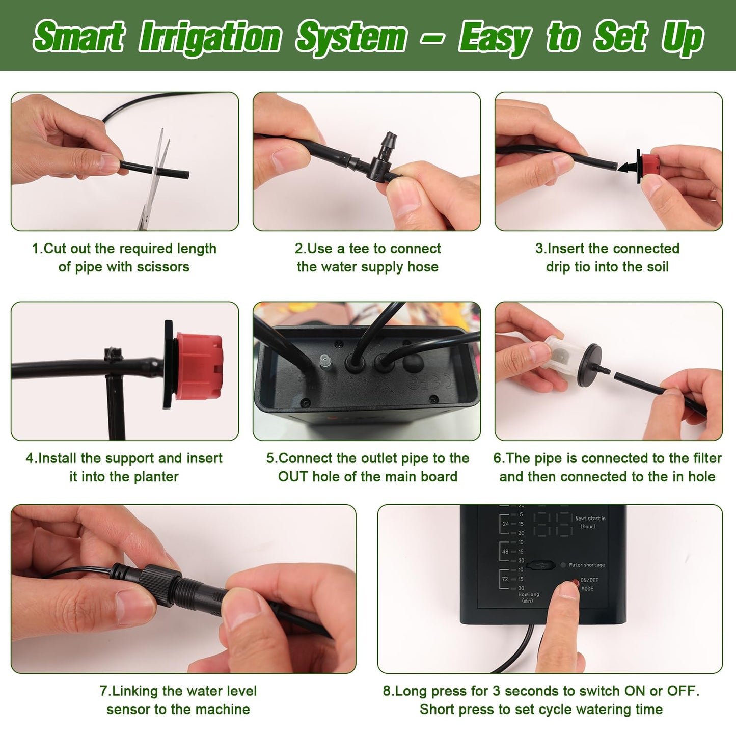 Solar Automatic Drip Irrigation Kit System, 12 Timer Settings Garden Irrigation System, Self Watering Devices for Plants, Raised Beds, Greenhouse, Travel, IP44 Waterproof (15 Pots)