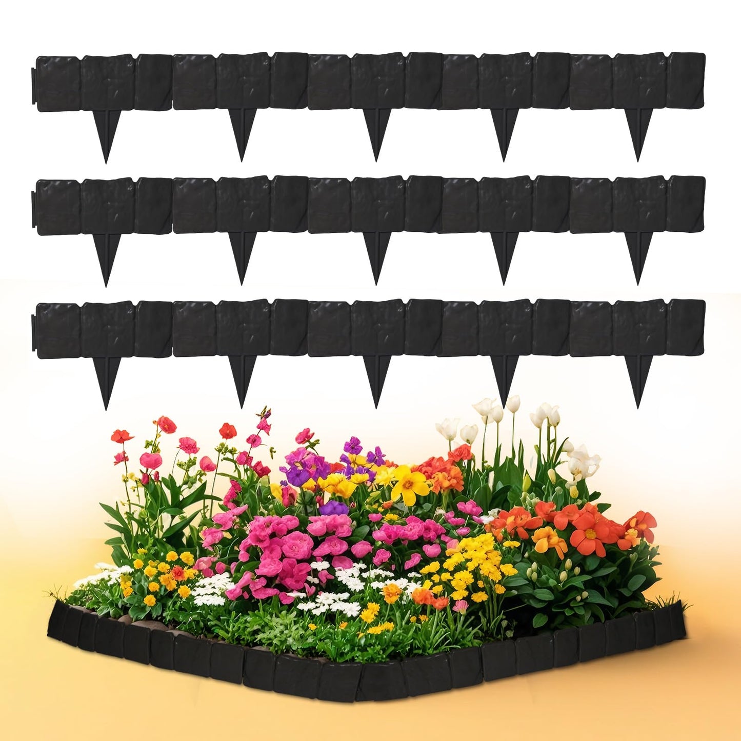 YIGMAW 2026 New Edging for Landscaping - Garden Edging Border-4 in Tall-Plastic Stone Effect for DIY Landscape,Lawn&Flower Bed (Black, 30 Pcs)