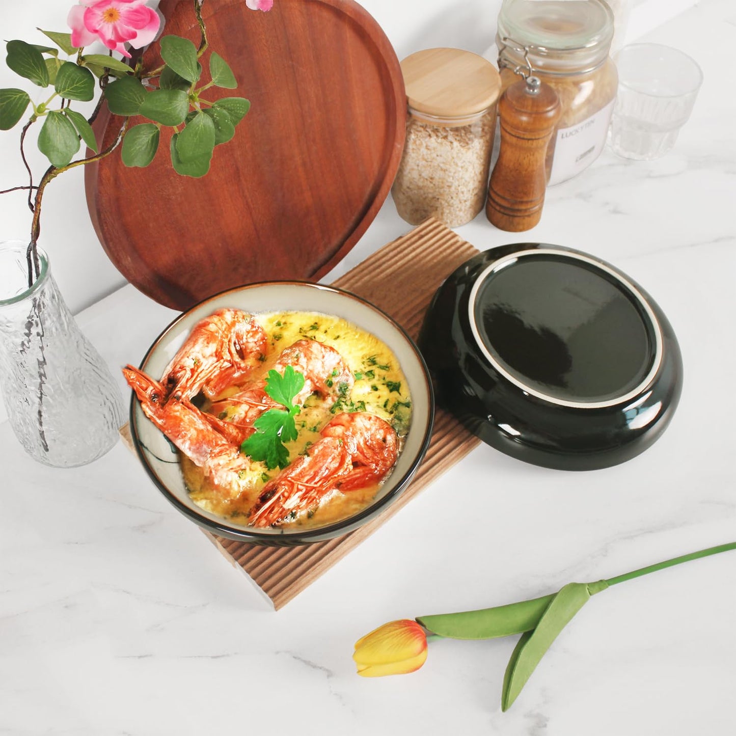 Jinsongdafa Ceramic Salad Plate Set, 7.9-inch Non-fading Hand-painted Plates, 4-piece Set, Suitable for Appetizers, Dinner, Desserts, Microwaveable and Dishwasher-safe Restaurant Kitchen Tableware Set