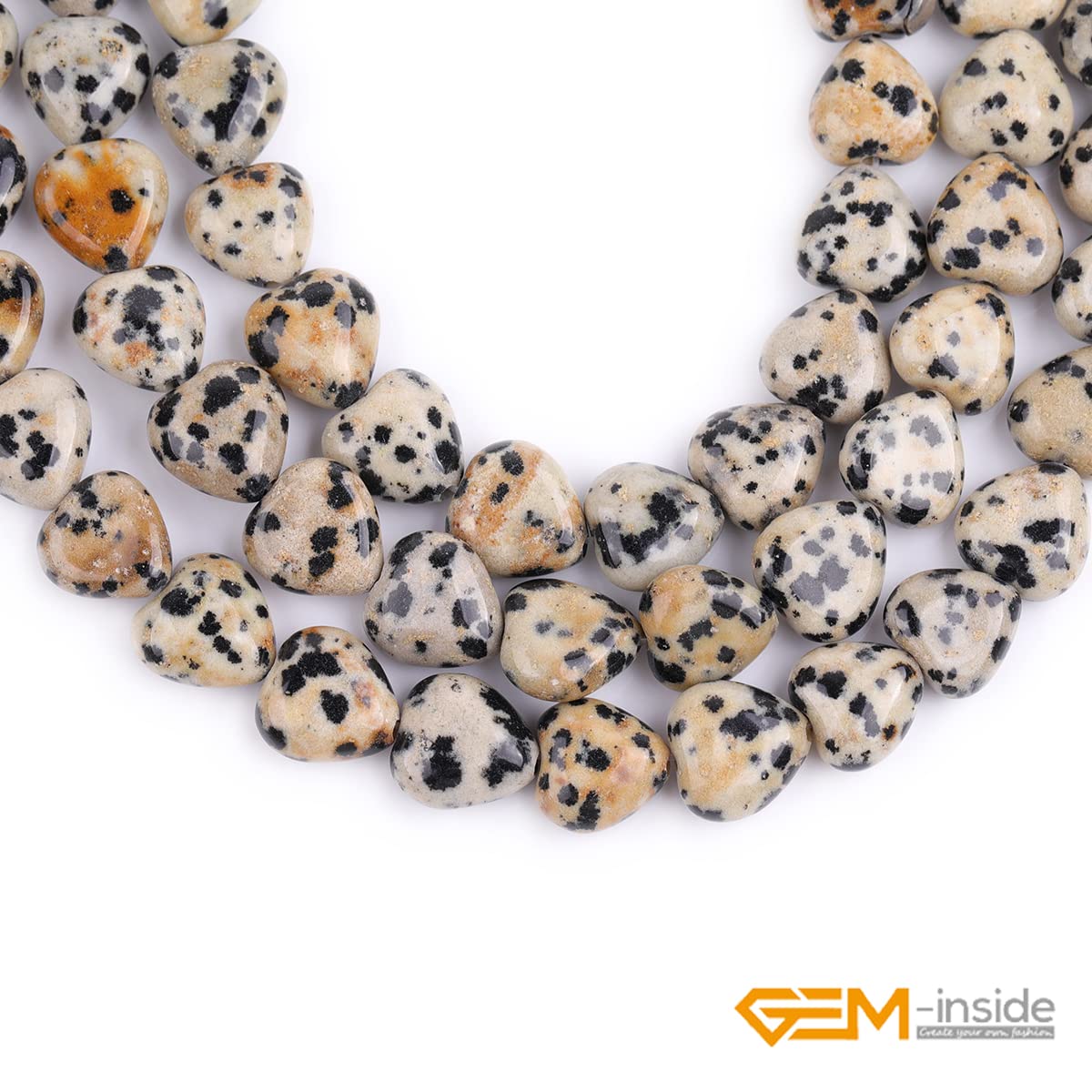 GEM-Inside 10mm Heart Charms Natural Khaki Yellow Dalmatian Dalmation Jasper Gemstone Stone Beads for Jewelry Making Full 15" Strand Power Energy Healing Stone Beads