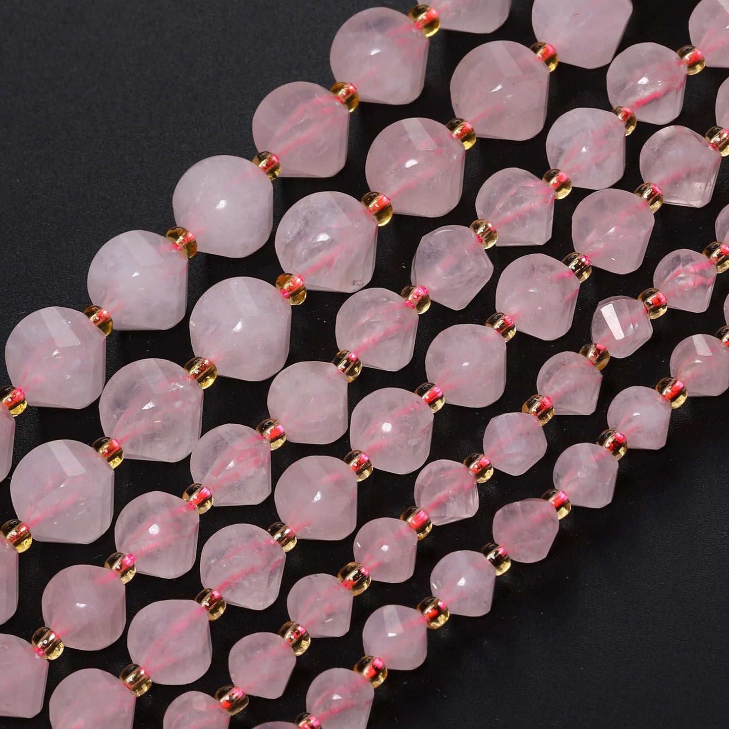 Yochus 42pcs Natural Pink Quartz Stone Beads for Bracelet，2strands 6mm Facted Twist Loose Gemstone Beads for Jewelry Making DIY Craft Necklace Earring