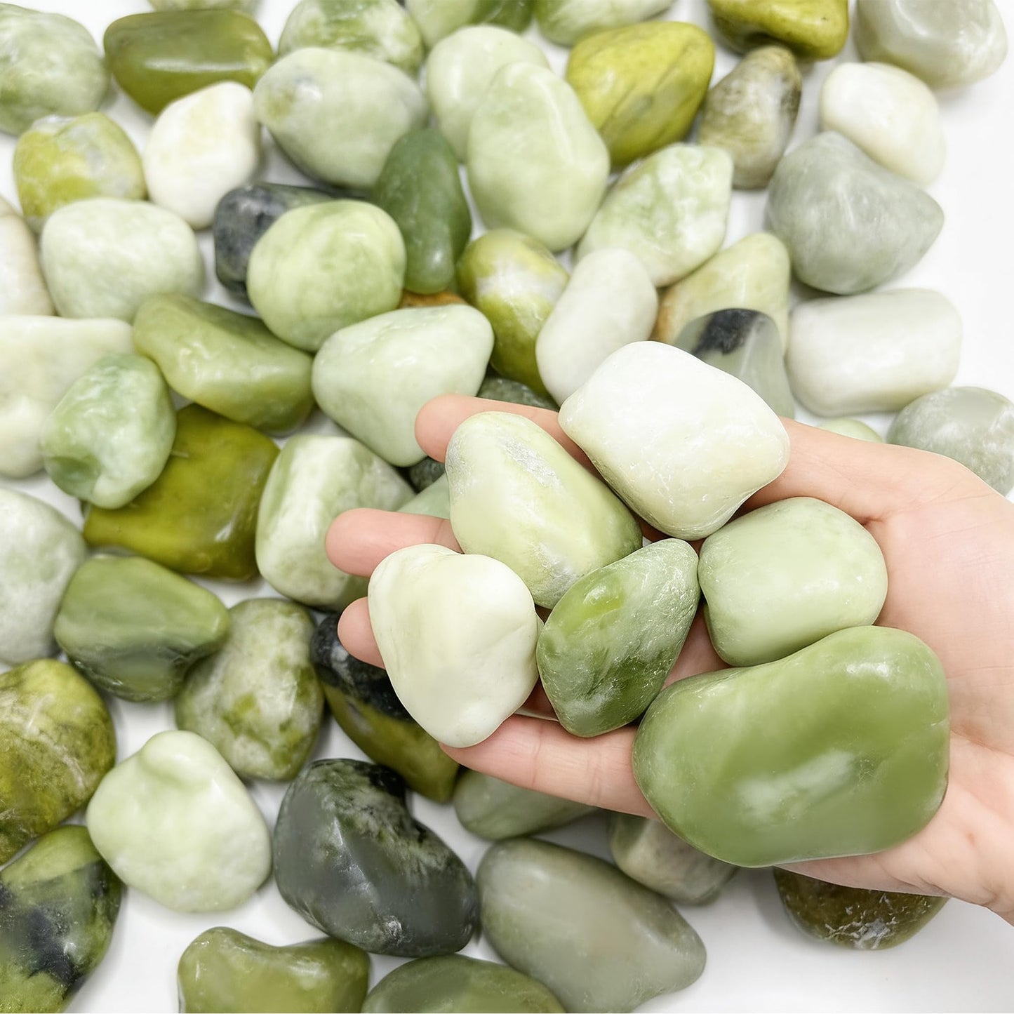 SIDONG 5 LB Jade Pebbles, 1.2-2Inch Natural Decorative Polished Jade Stones, Jade River Rocks for Succulents, Cactus, Vases, Indoor Plants, Garden Landscaping, Bamboo