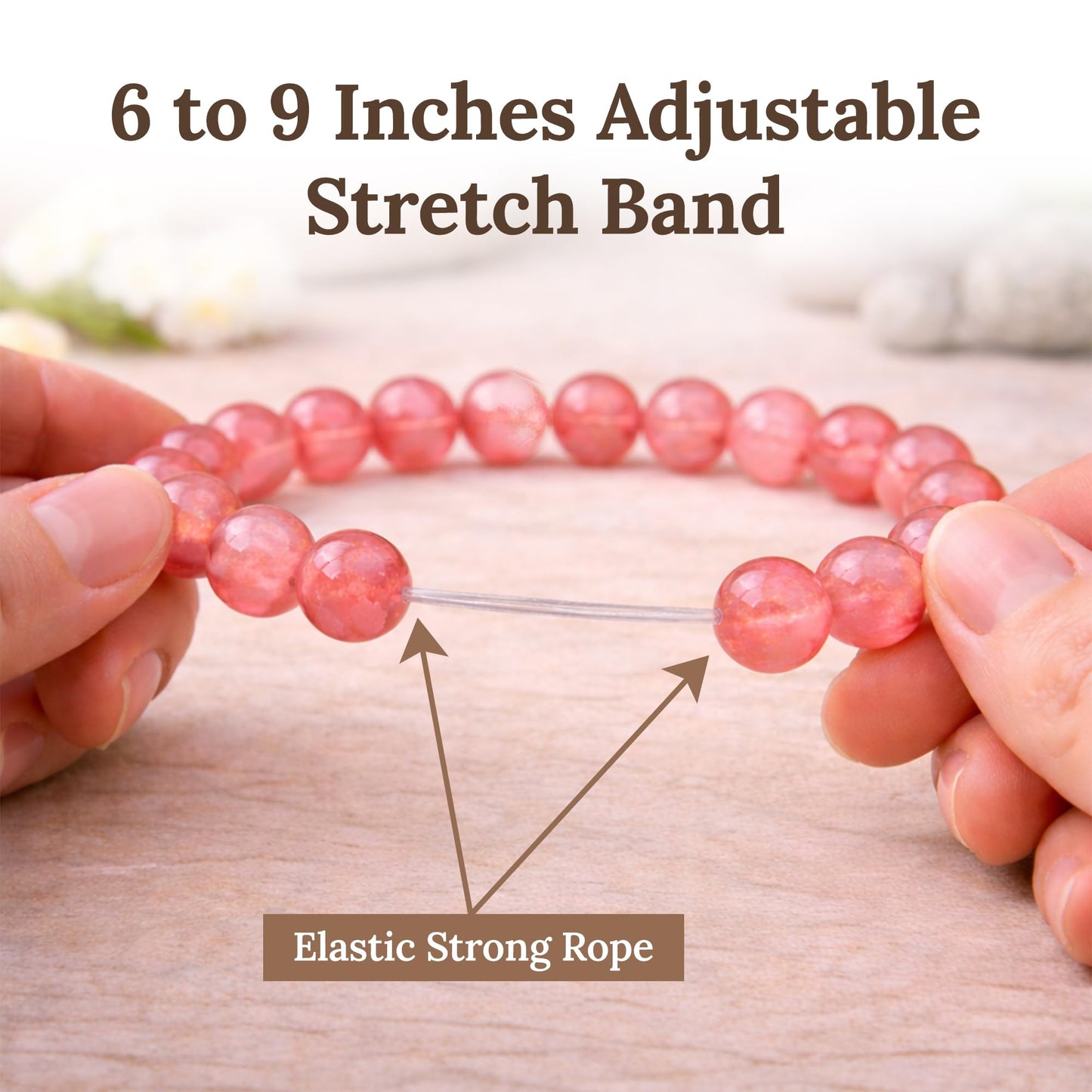 Elm City Direct 8mm Natural Stone Beaded Bracelet – Unisex Crystal Stretch Bracelets for Men & Women, Chakra & Healing Jewelry, Gift-Ready Beaded Bracelets (Watermelon Crystal, 8mm)