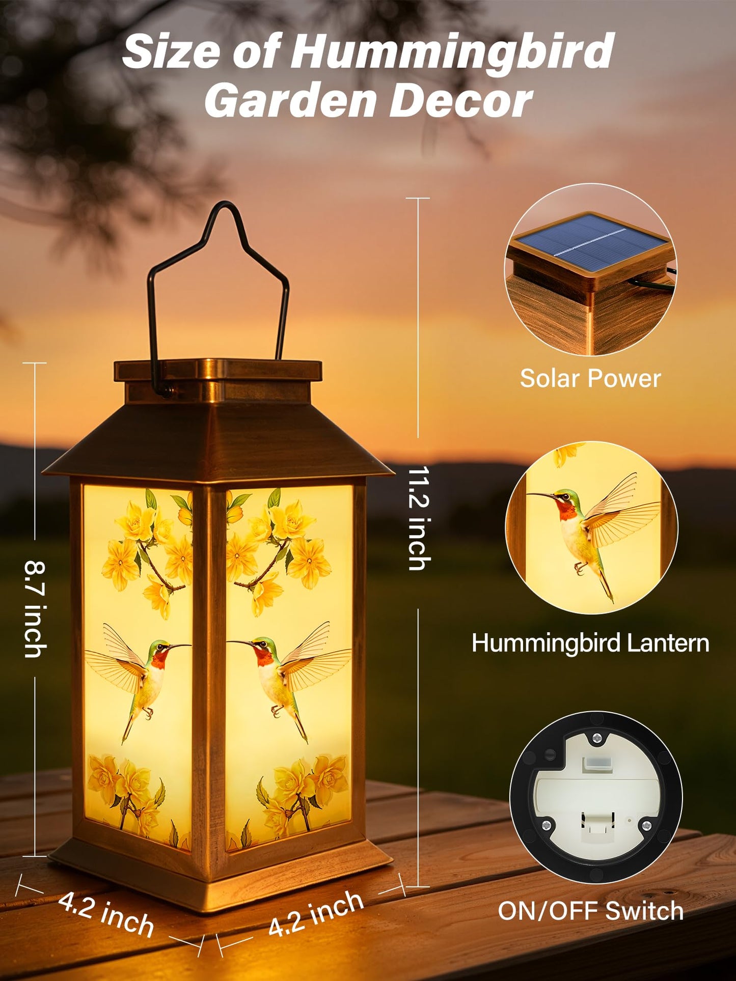 Mothers Day Gifts, Solar Lanterns Outdoor Waterproof Hummingbird Hanging Garden Decor Gifts for Mom Women Grandma, Outdoor Solar Lights for Garden Lawn Yard Patio Porch