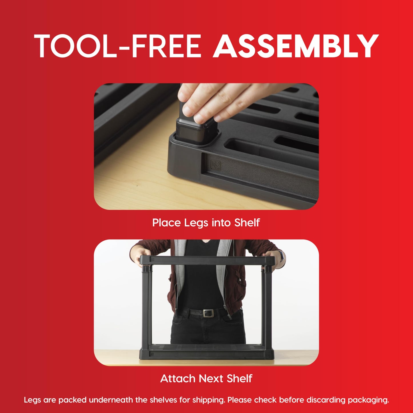 IRIS USA 5-Shelf Light Duty Plastic Storage Shelves, 250lb Capacity, 64" H x 24" W x 12" D, Medium Modular Shelving Unit Storage Organizer for Bathroom, Laundry, Garage & Home, Storage Rack - Black