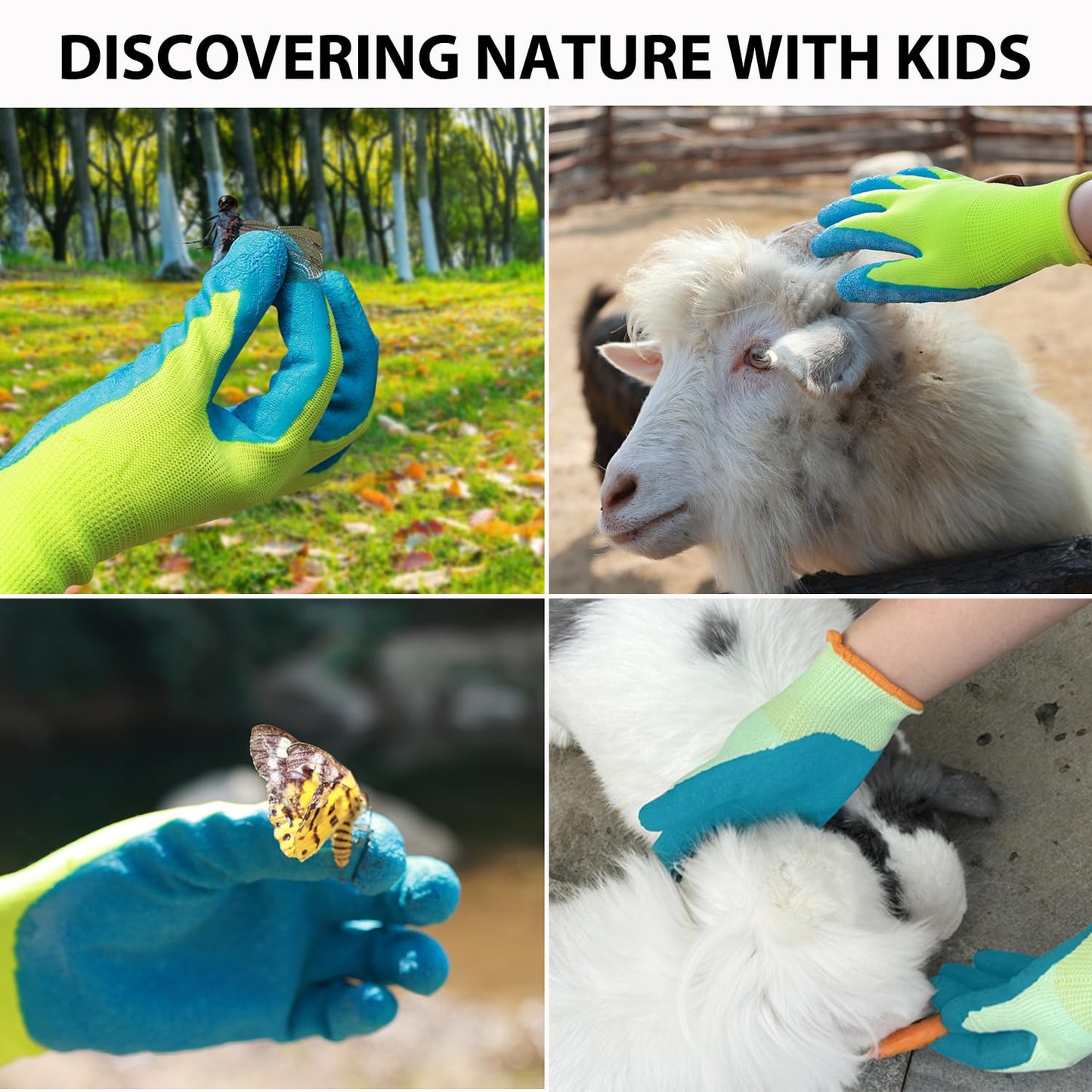 SECHAND Kids Gardening Gloves, 3 Pairs Non-Slip Garden Gloves for Toddlers, Preschoolers, Schoolchildren, Preteen, Childrens Rubber Coated Yard Work Gloves, Size 4 (Age 7-8)