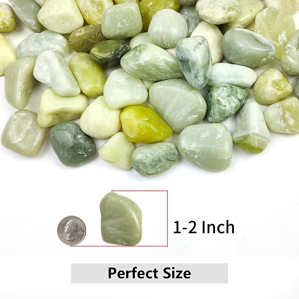 YISZM 2lbs Jade Pebbles for Plants, 1-2 Inch High Polished Natural River Rocks for Landscaping, Decorative Stones Vase Filler Fish Tank Aquariums Garden Outdoor and Indoor DIY