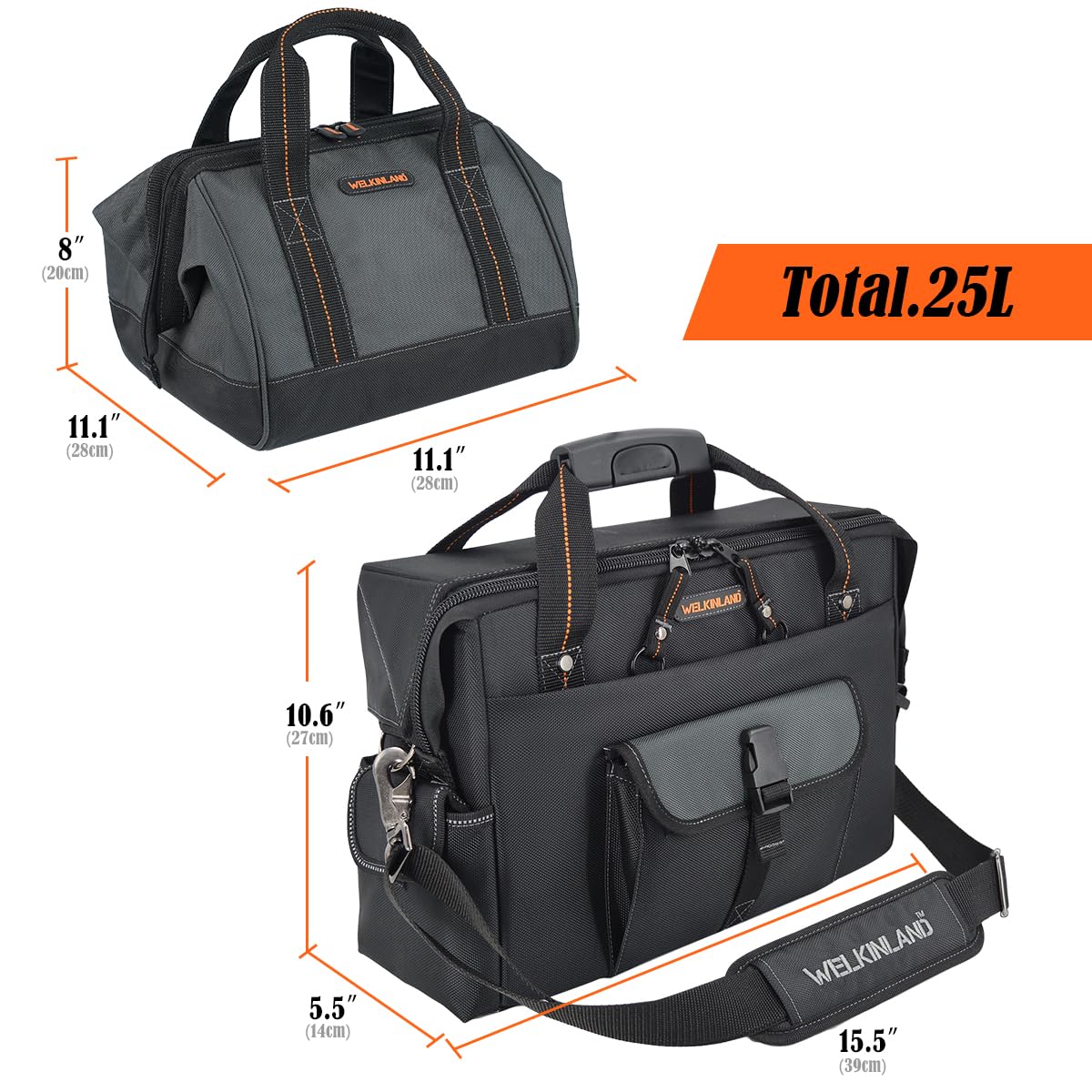 WELKINLAND 25-Pocket Electrician Tool Bag & Small Tool Bag Set, Wide-Opening Technician Tool Bags, Tools Bag W/ 13'' Laptop Compartment, Stay-Up Travel Tech Tools Bag, HVAC Service Tech Tool Bags