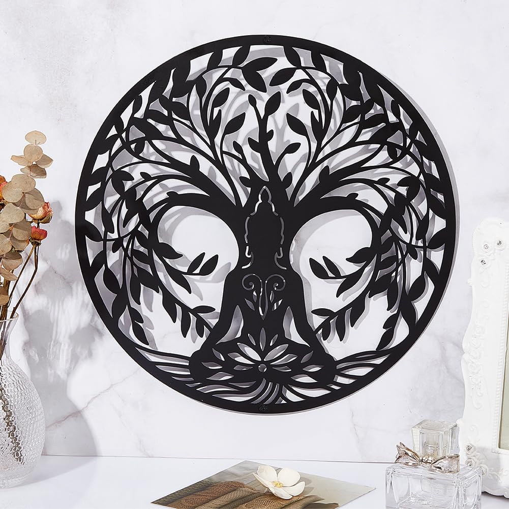 NBEADS Tree of Life and Yoga Metal Wall Art Decor, 11.8" Black Wall Hanging Decor Silhouette Wall Art for Home Bedroom Living Room Bathroom Kitchen Office Hotel Wall Decoration