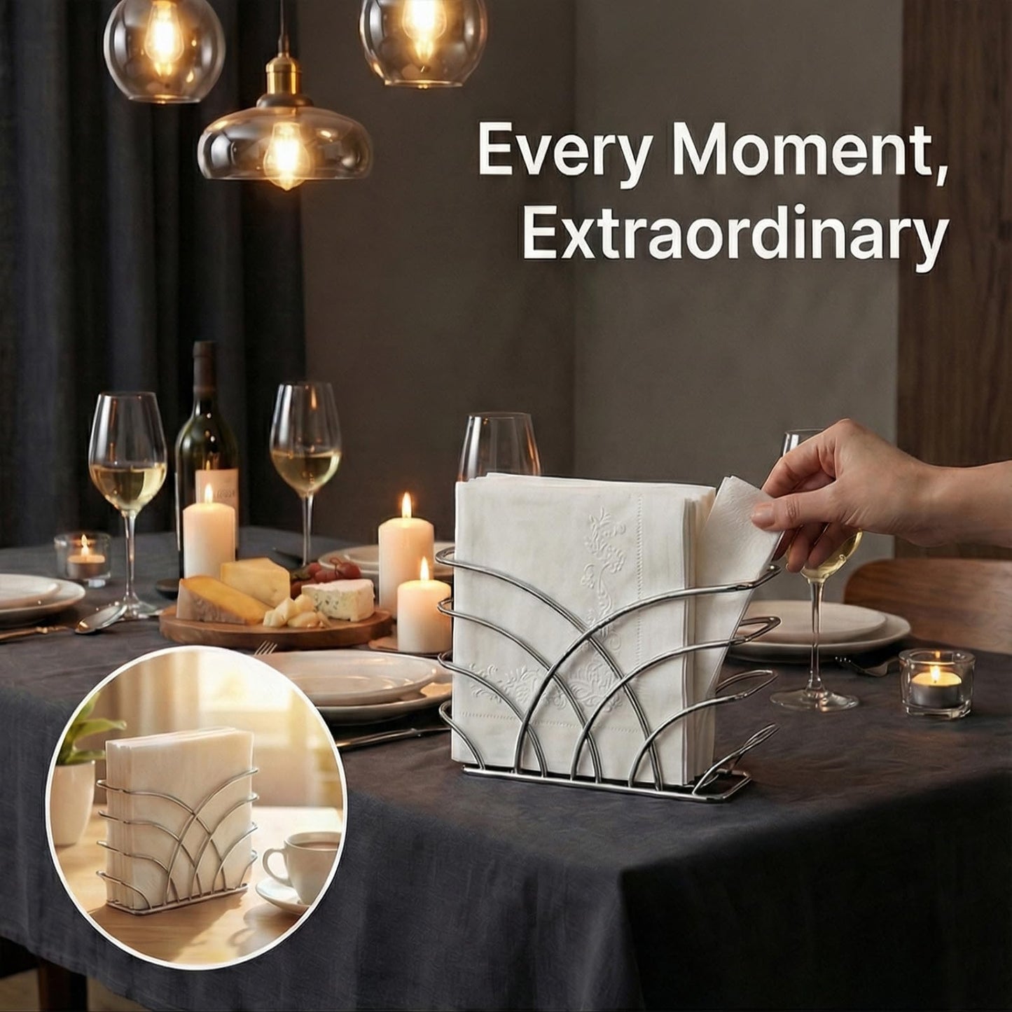 LEVIMETREE Napkin Holder for Table – Silver Iron Upright Napkin Dispenser for Paper Napkins, Napkin Dispenser for Kitchen Dining, Cocktail Picnic Bar Modern Kitchen and Dining Decor, Servilletero