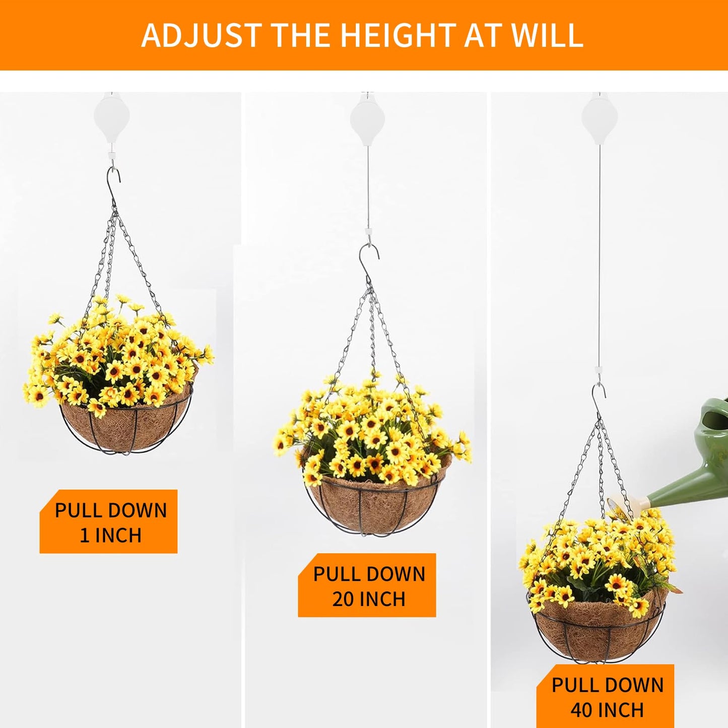 3PCS Retractable Plant Hanger, Adjustable Plant Pulleys for Hanging Plants, Easy to Raise & Lower, Heavy Duty for Garden Flower Pots Hanging Planters Bird Feeders Outdoor Indoor Use(White-3PCS)