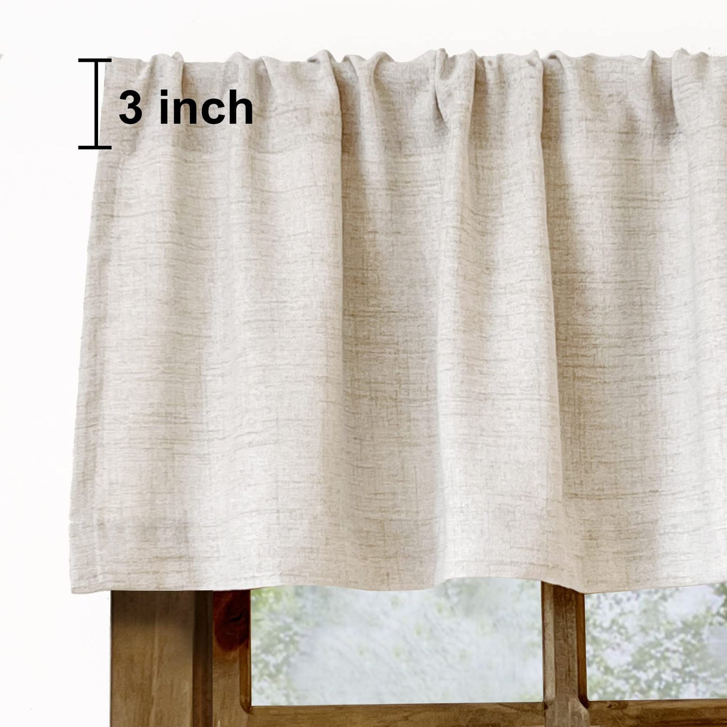 2 Pack Faux Linen Valance for Windows Kitchen Living Room Valances Rod Pocket Farmhouse Country Rustic Bathroom Small Window Treatment (54x15 inch, Natural)