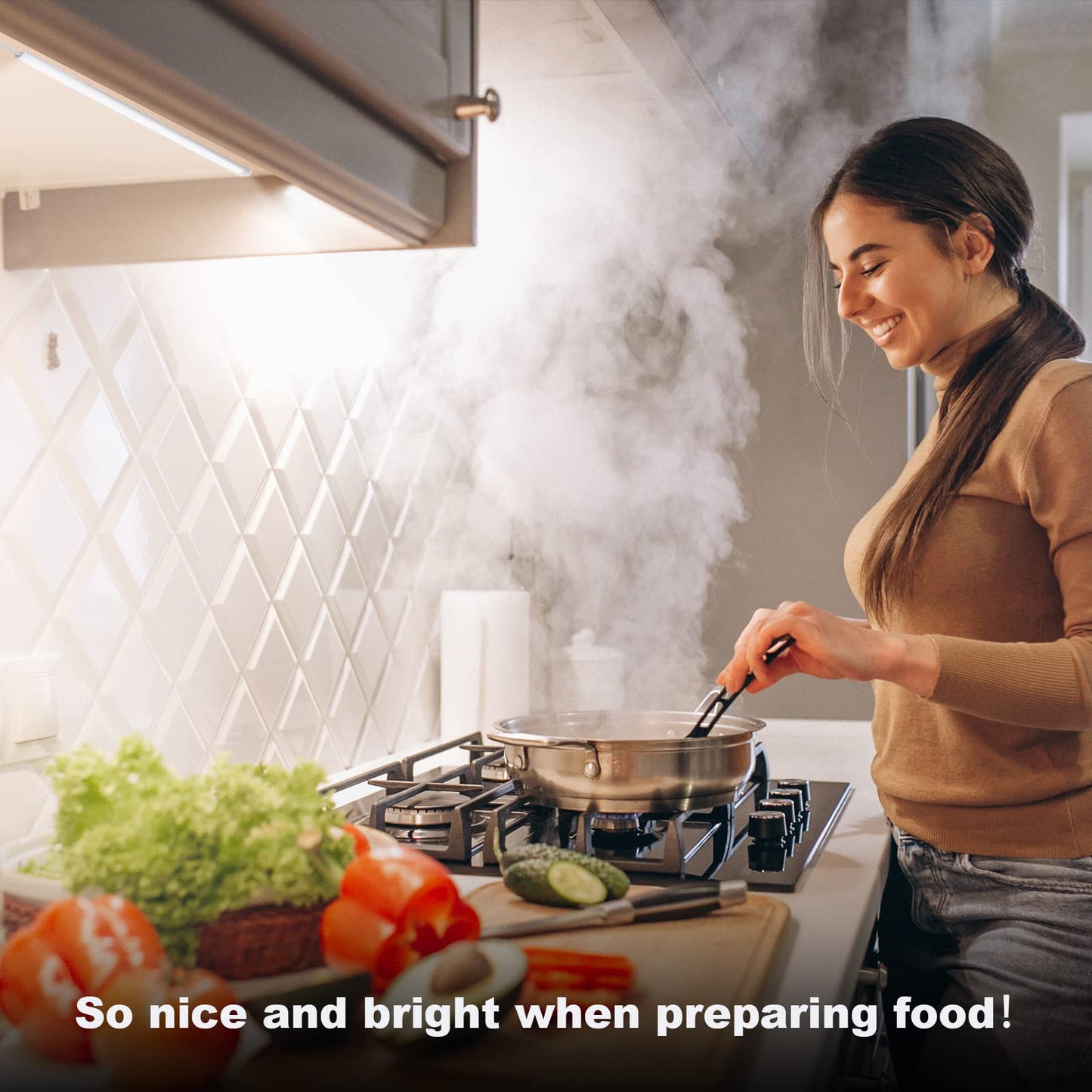 Under Counter Lights for Kitchen, 3 Packs x 12 Inch Dimmable LED Under Cabinet Lighting, Cold White 6000K, Plug-in Under Cabinet Lights with Memory Function