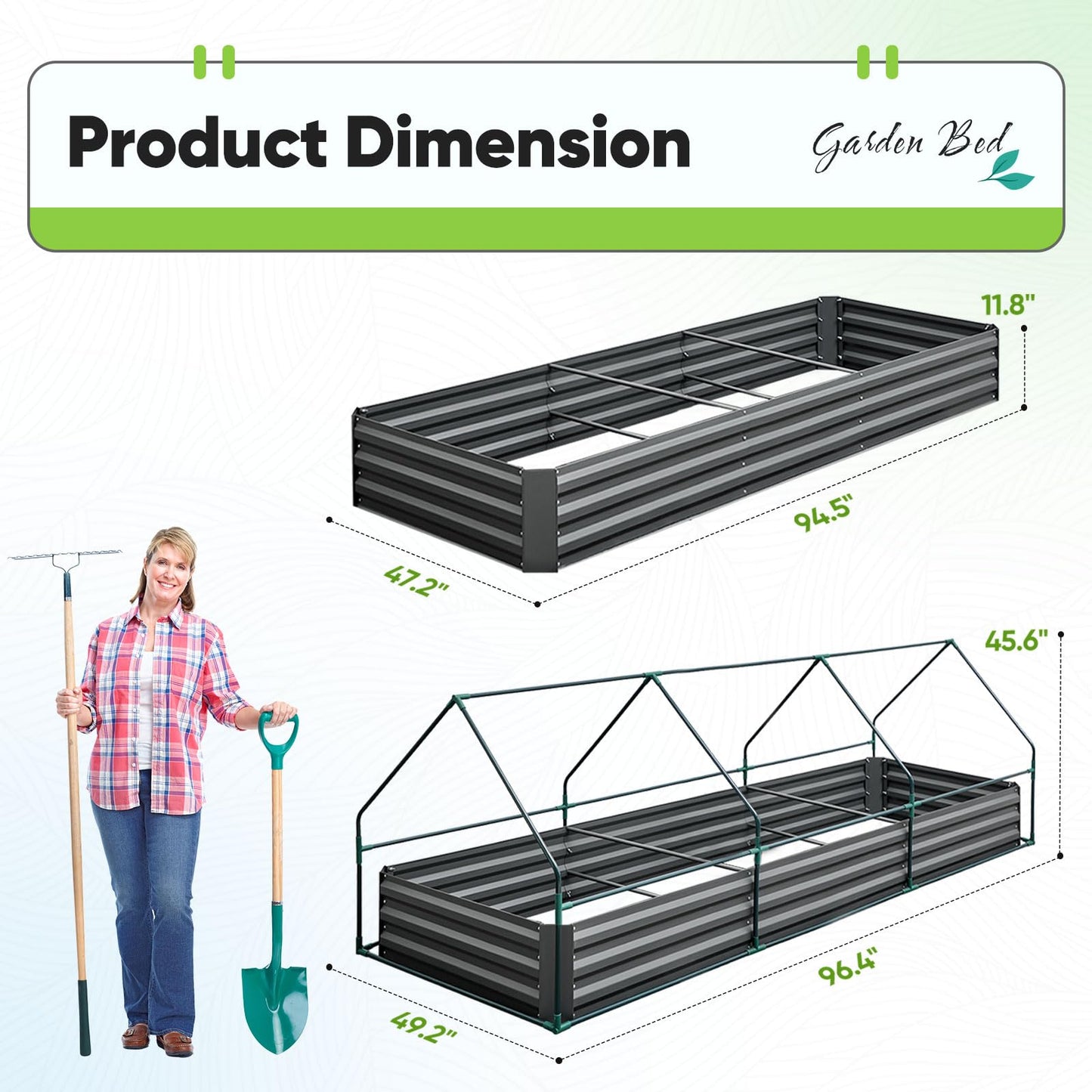 Quictent Raised Garden Bed Galvanized Raised Beds for Gardening Vegetables with Cover 8x4x1 ft Metal Planter Box Outdoor Use (Clear)