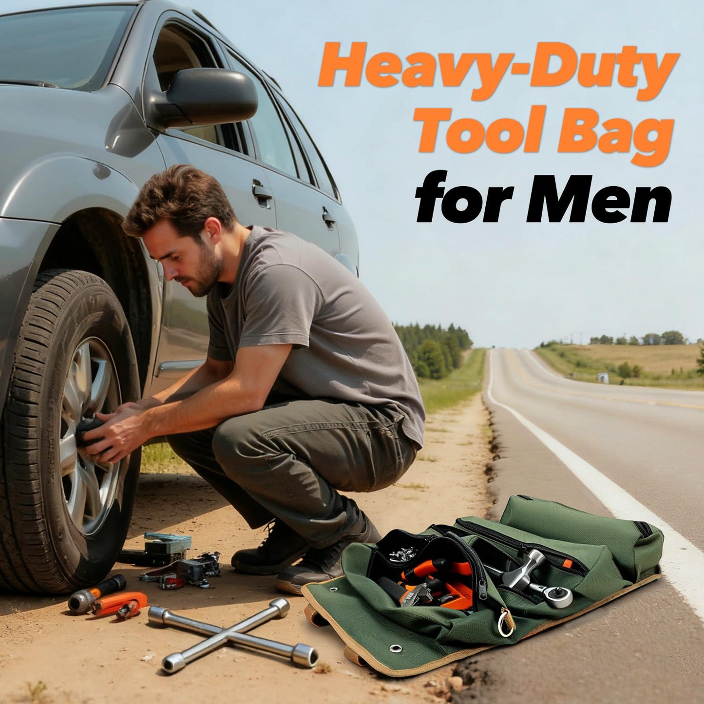 Gifts for Men, Roll Up Tool Bag, Anniversary Birthday Gifts for Men Dad Husband Him Boyfriend, Father Day Gifts for Dad Who Have Everything, Portable Tool Organization for Mechanic Welding Electrician