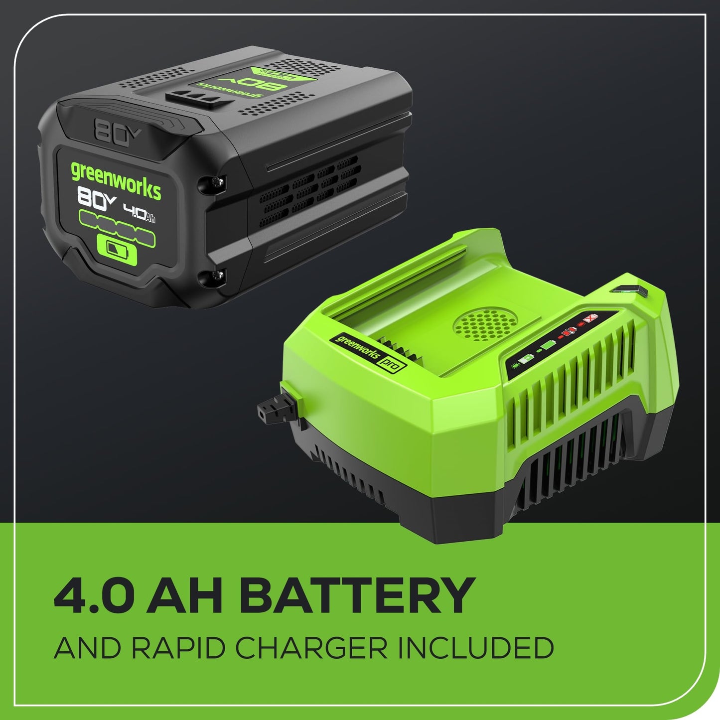 Greenworks 80V (770 CFM/190 MPH) Brushless Cordless Leaf Blower, Commercial-Grade Power for Autumn Leaf Composting, Spring Pollen Cleanup and Post-Snow Debris, Includes 4.0Ah Battery & Rapid Charger