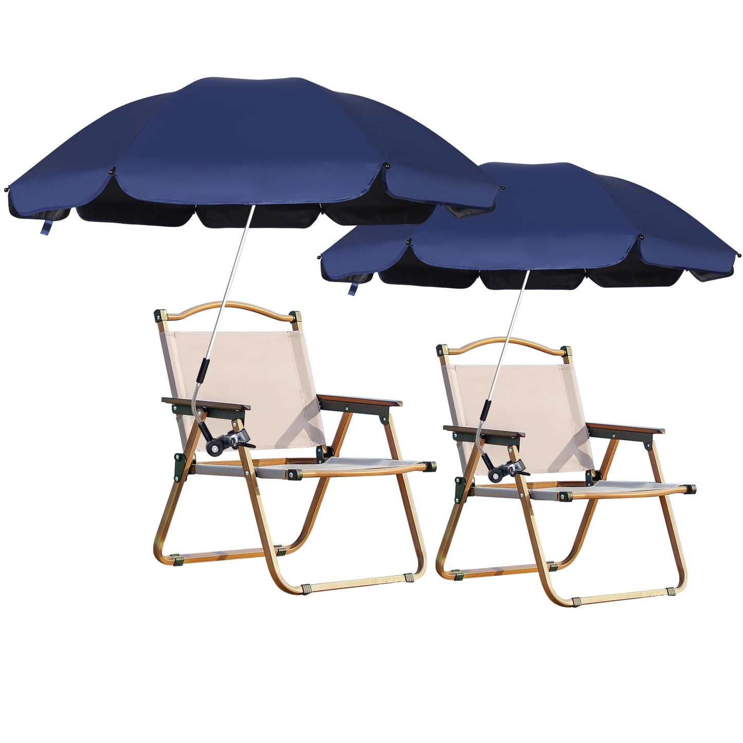 Blissun 2 Pack Chair Umbrella with Clamp, Adjustable Umbrellas for Chair, UPF50+ Sun Shade Umbrella for Beach Chair, Wheelchair, Camping Chair, Patio Chair, Golf Carts, Navy Blue
