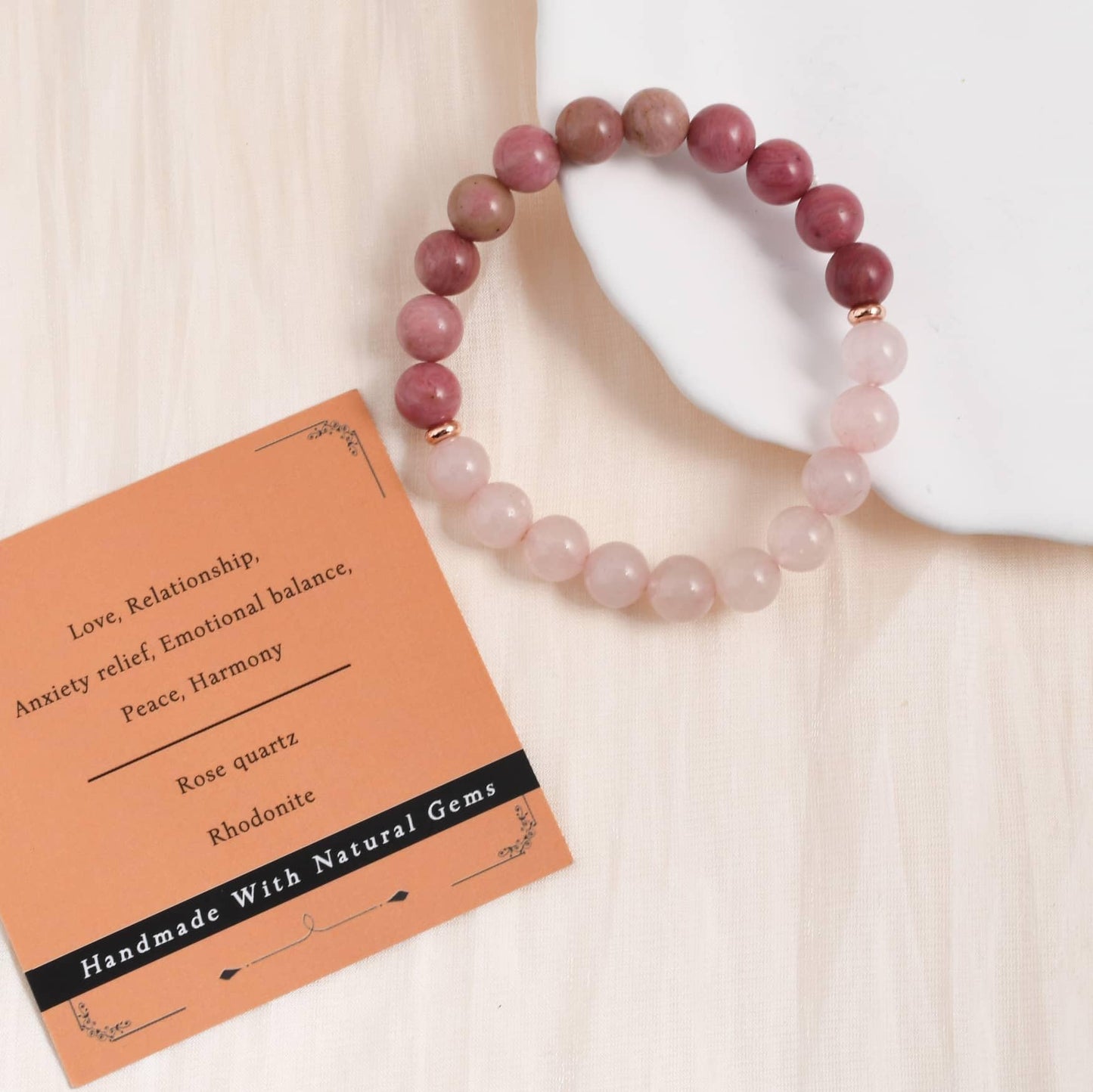 Gracayfr Anxiety Relief Emotional Balance Bracelet Natural Stone Healing Crystal Spiritual Empath Protection Gemstone Stretch Bead Rose Quartz Rhodonite