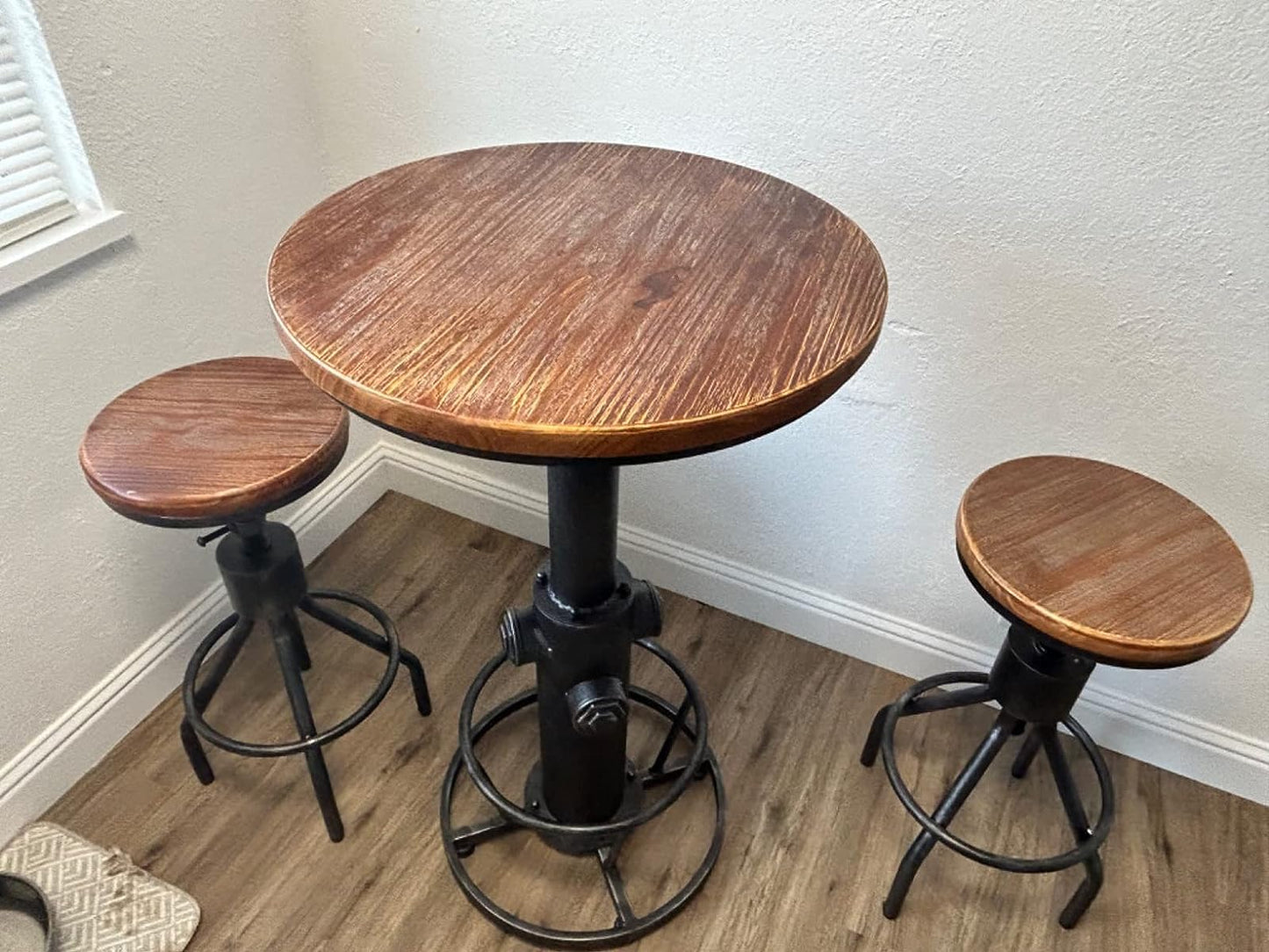LOKKHAN Set of 2 Industrial Bar Stool-Height Adjustable Swivel Wood and Metal Bar Stool,Farmhouse Stool,Extra Tall Pub Height,23"-29"