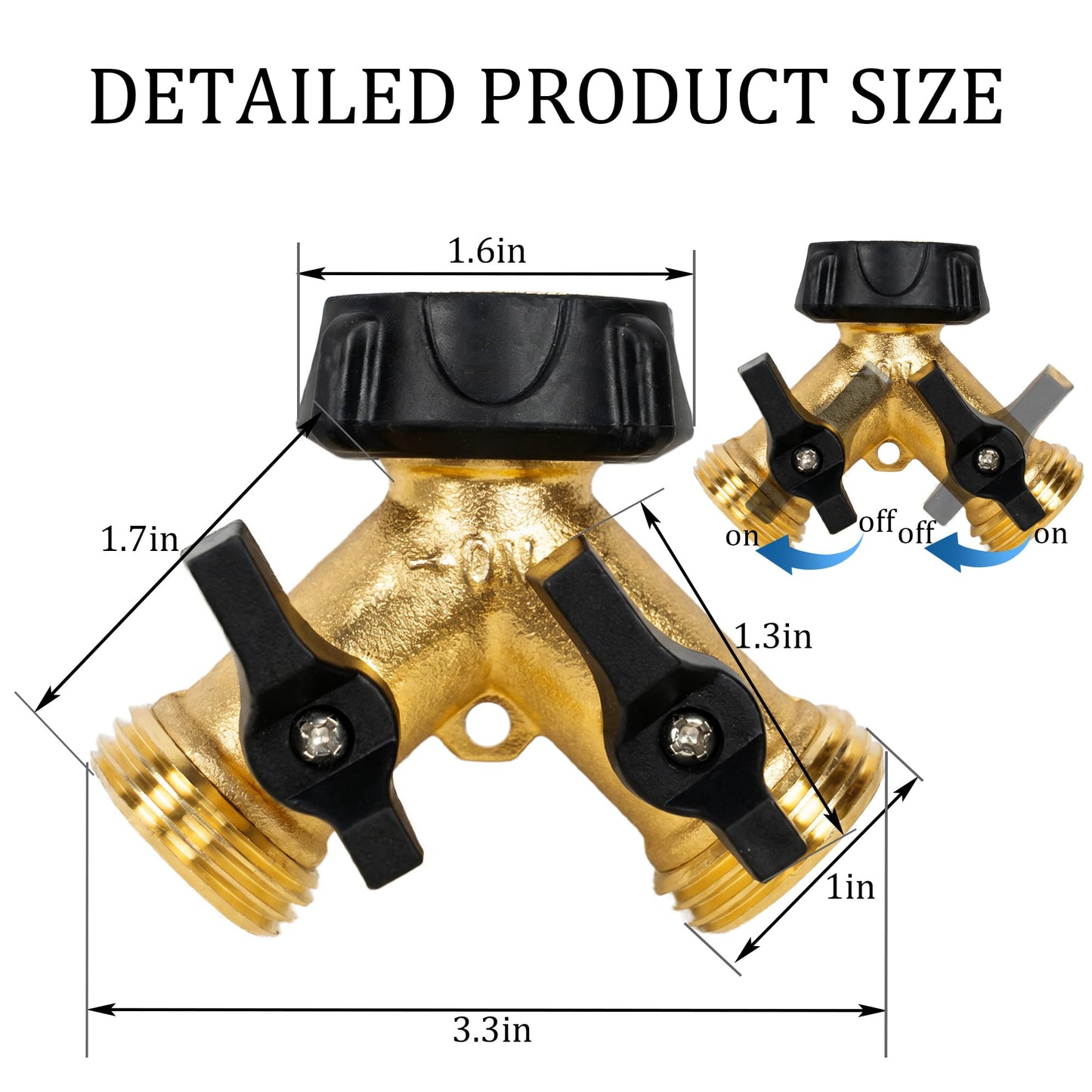 Hourleey 2 Pack Brass Garden Hose Splitter 2 Way, 3/4 Inch Hose Connector Tap Splitter, Hose Y Splitter, Hose Spigot Adapter 2 Valves with 4 Extra Rubber Washers