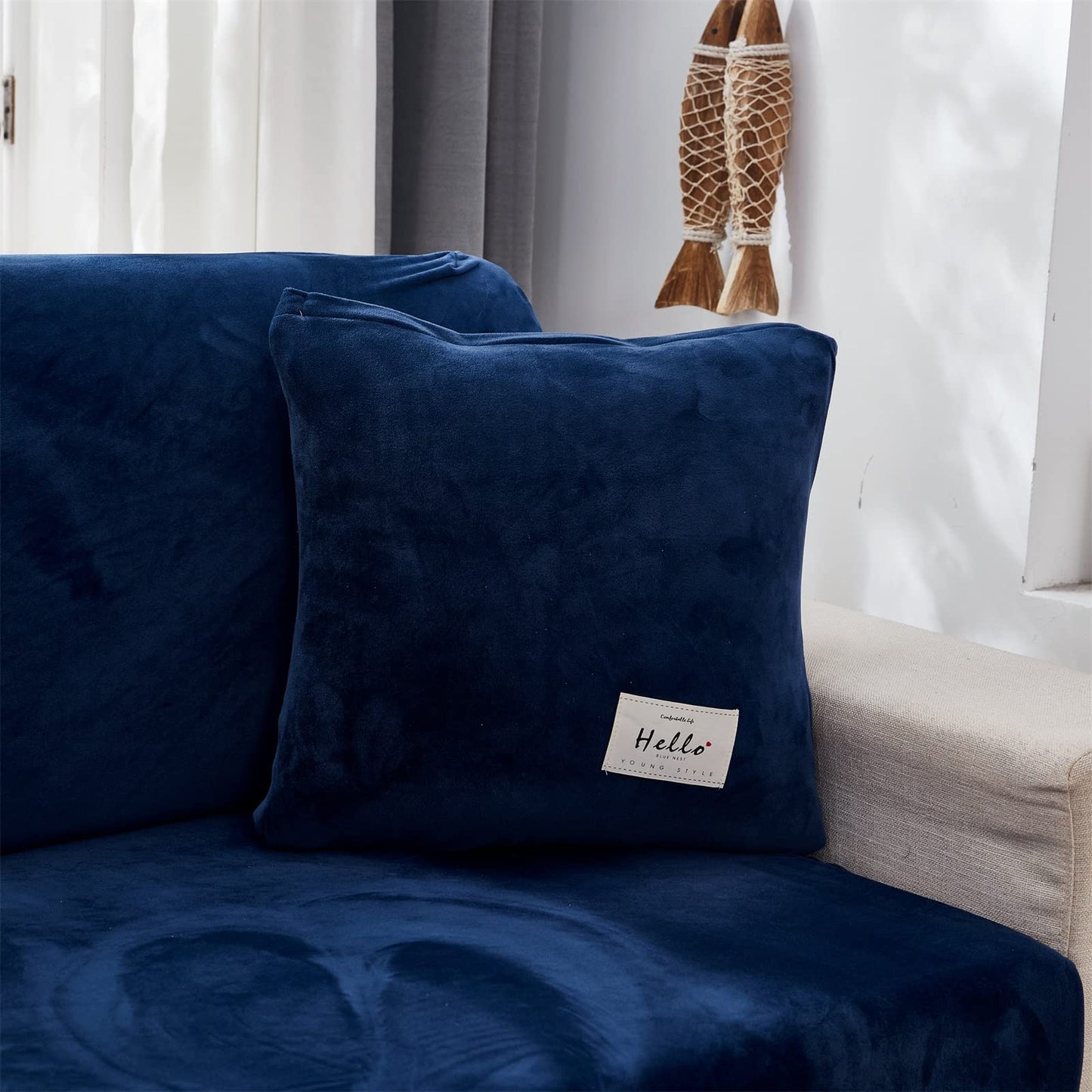 MIFXIN Velvet Stretch Pillow Cover Wear-Resistant Universal Sofa Couch Cushion Pillow Cover Cushion Sofa Decoration (Navy, Pillowcase)