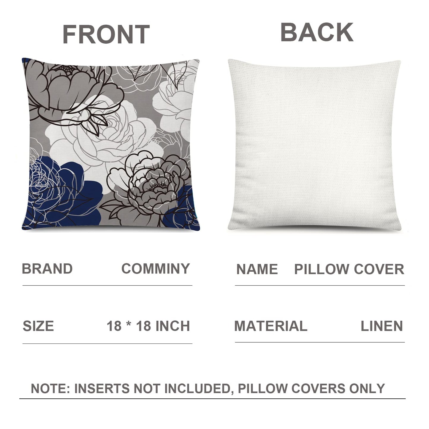 COMMINY Blue Grey Pillow Covers 18x18 Set of 6 Decorative Daisy Flower Throw Pillow Cover for Couch Modern Pillow Case for Patio Living Room Cushion Bed Farmhouse Home Decor